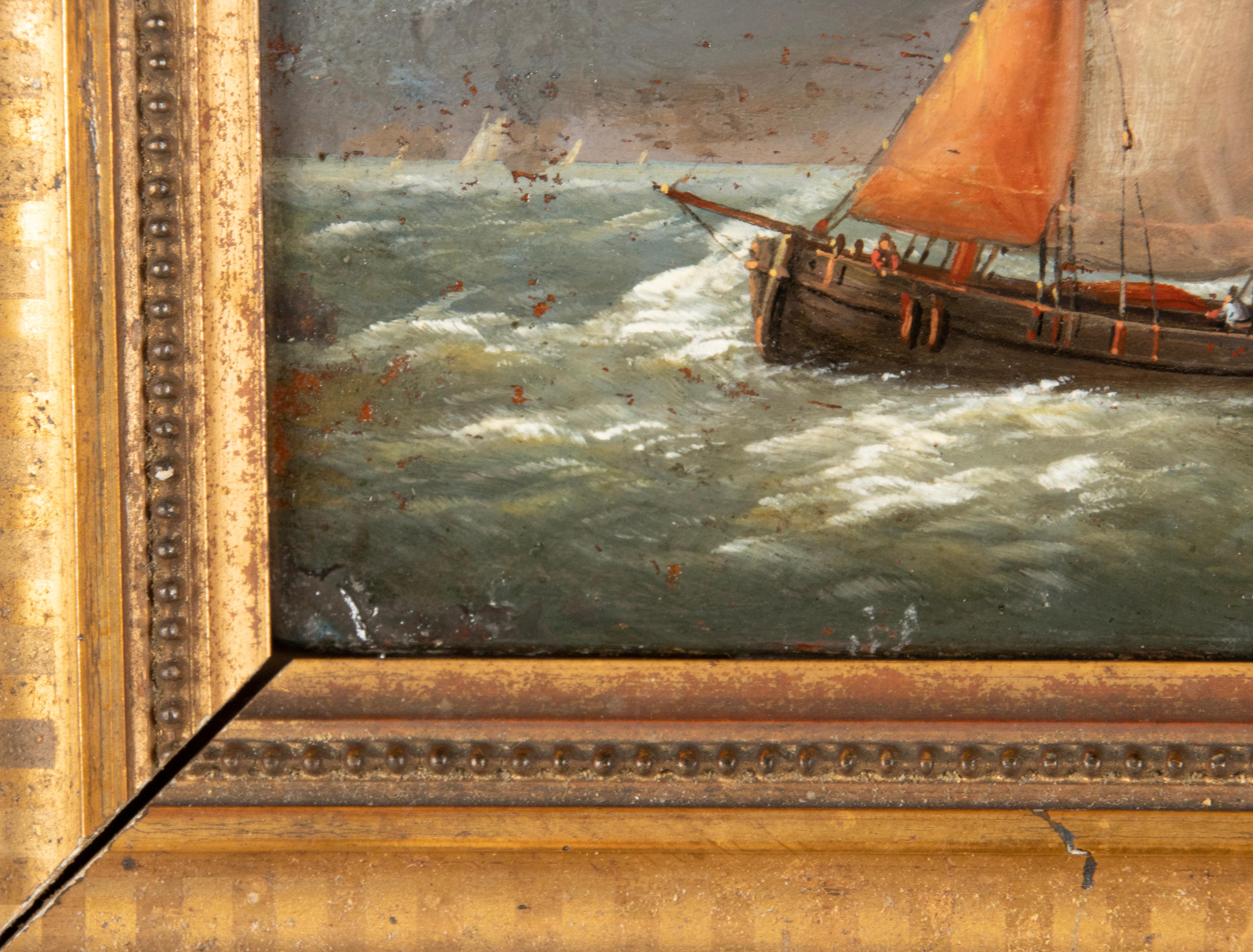 Pair of Mid 19th Century Oil Paintings Sailing Boats In Good Condition In Casteren, Noord-Brabant
