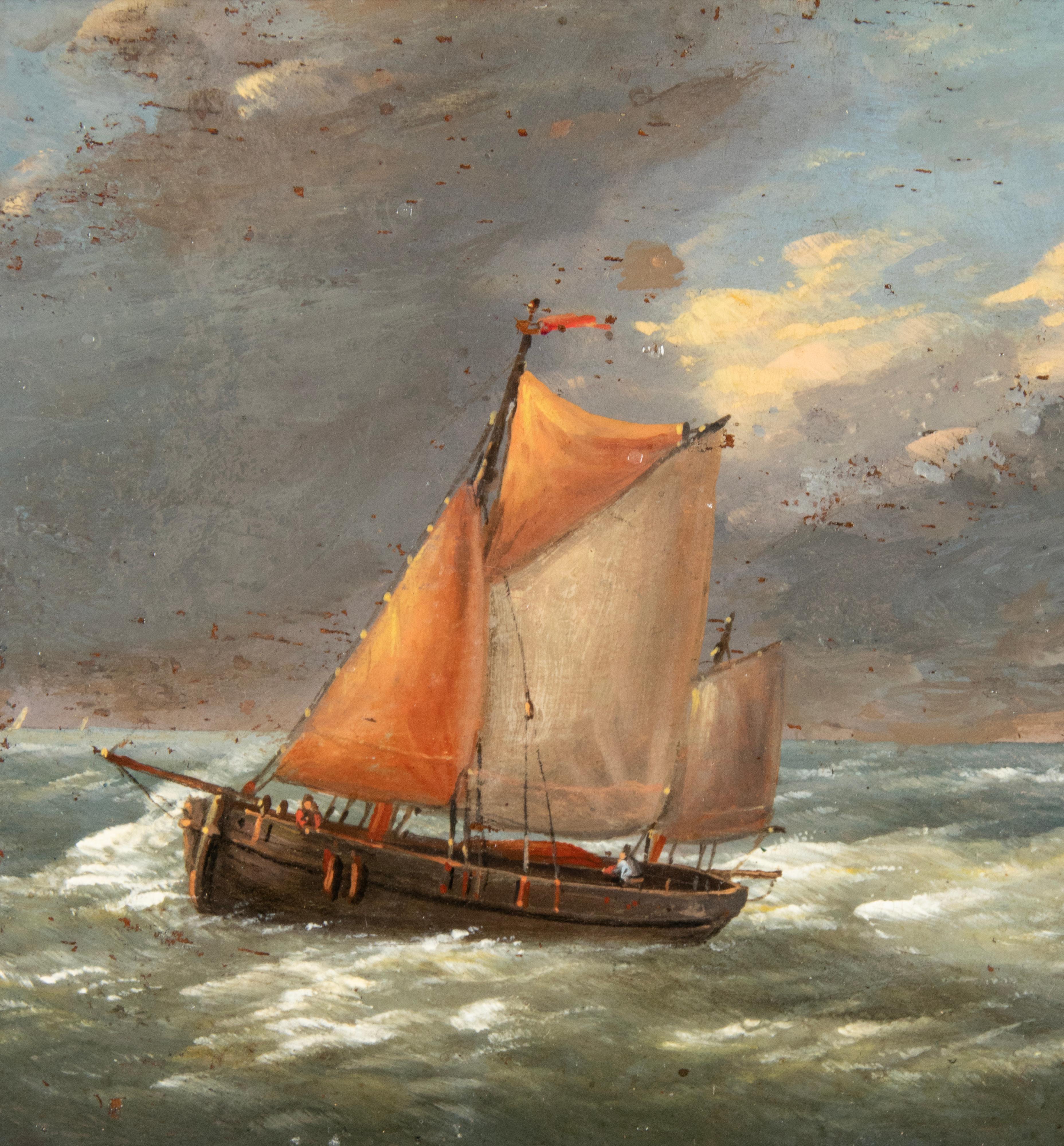 Wood Pair of Mid 19th Century Oil Paintings Sailing Boats