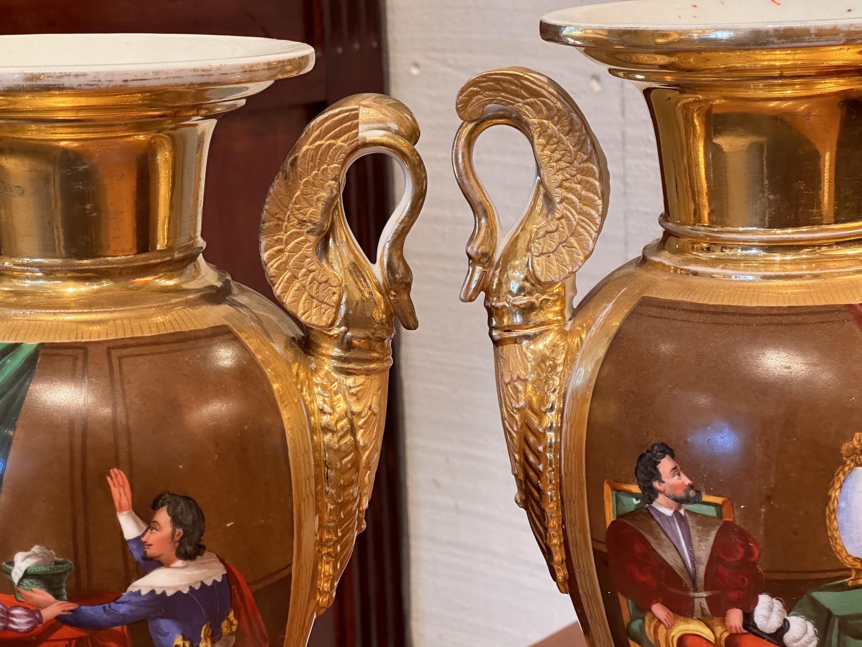 Pair of Mid 19th Century Old Paris Urns For Sale 1