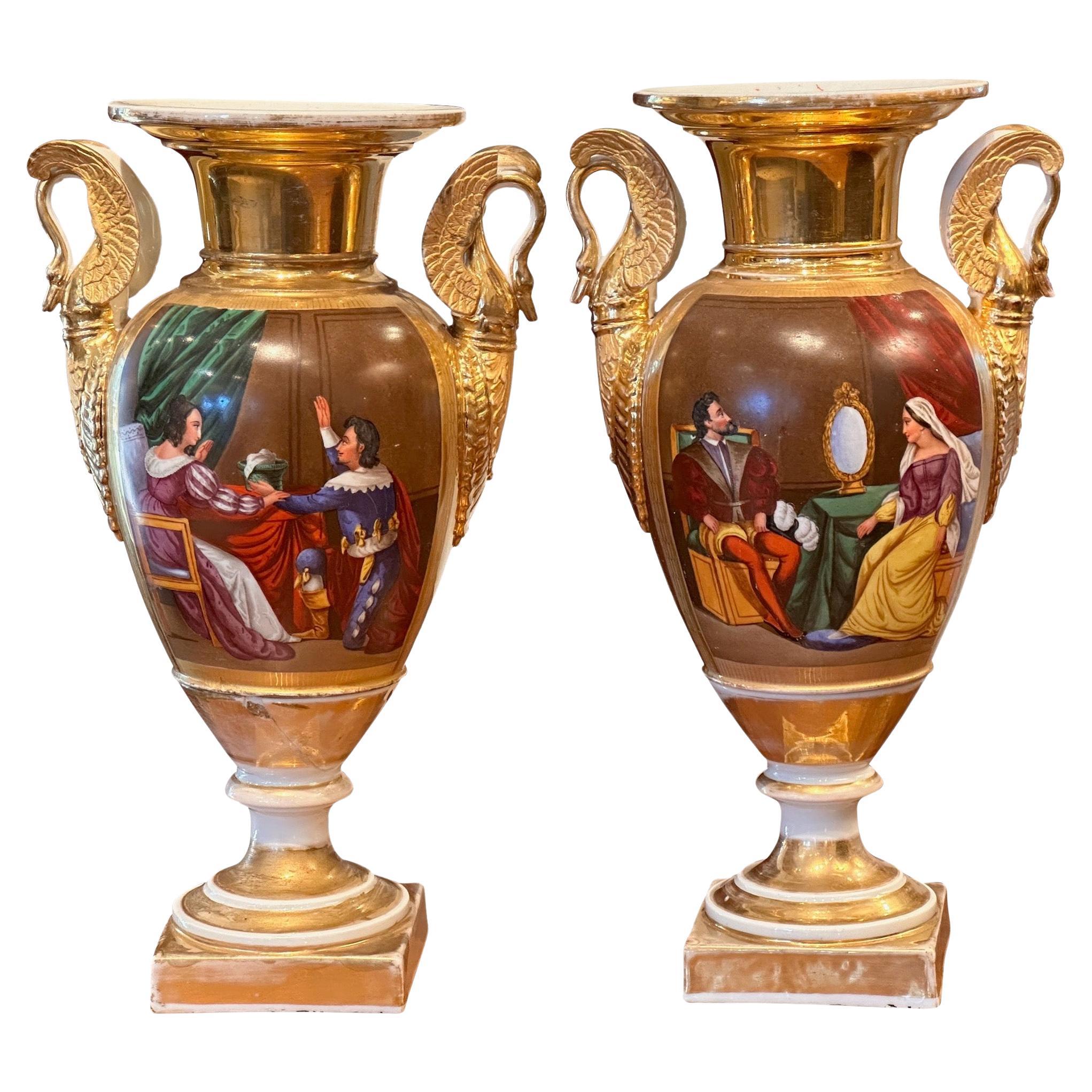 Pair of Mid 19th Century Old Paris Urns
