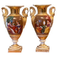 Antique Pair of Mid 19th Century Old Paris Urns