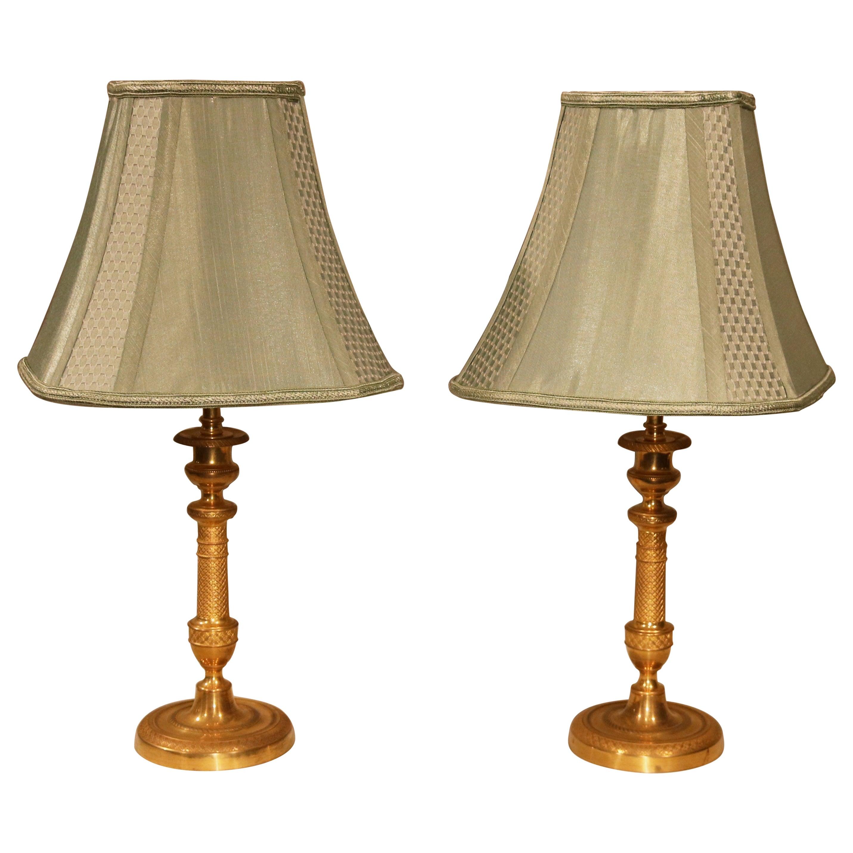 Pair of Mid-19th Century Ormolu Candlestick Lamps For Sale