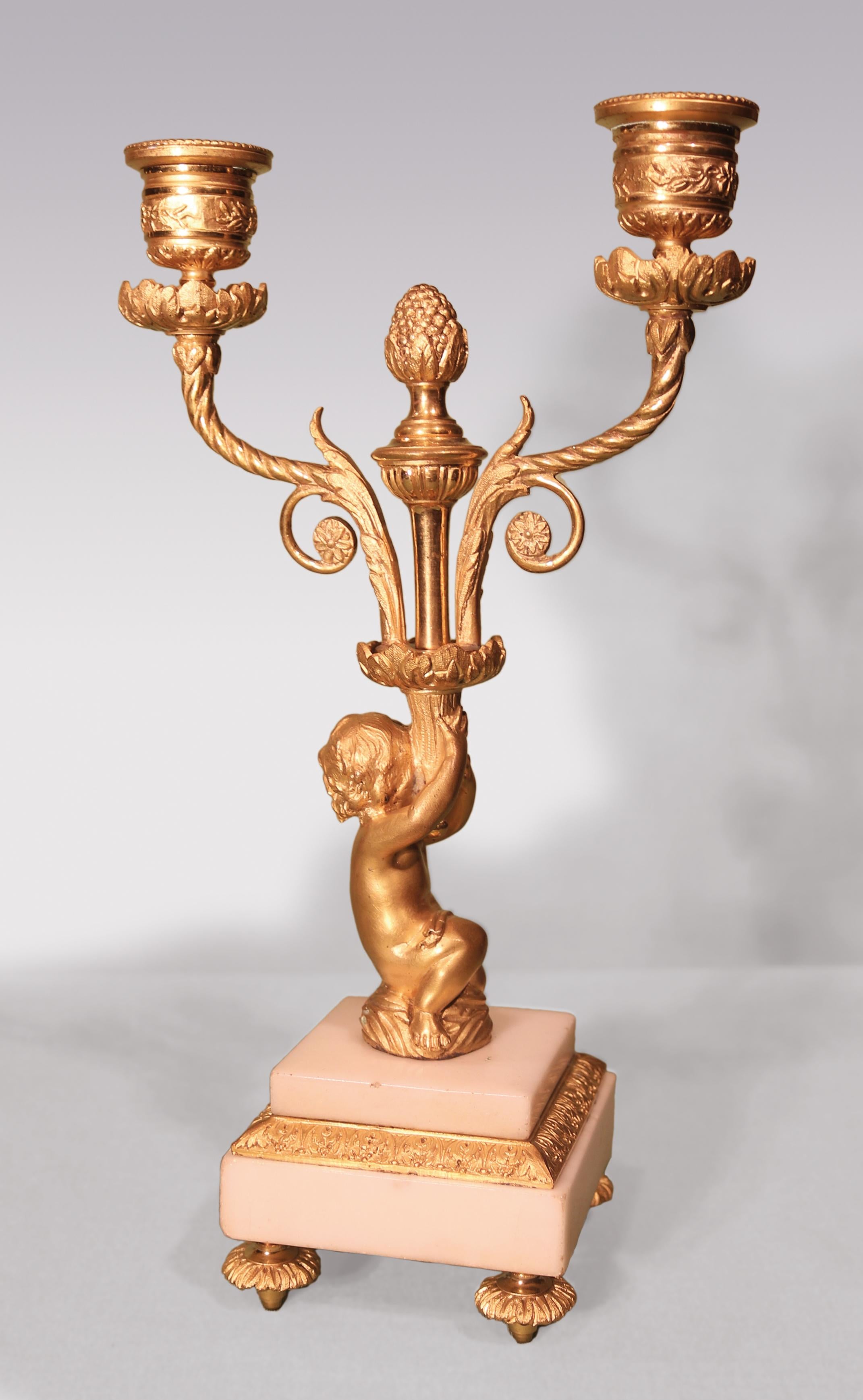 French Pair of Mid-19th Century Ormolu Two-Light Candelabra