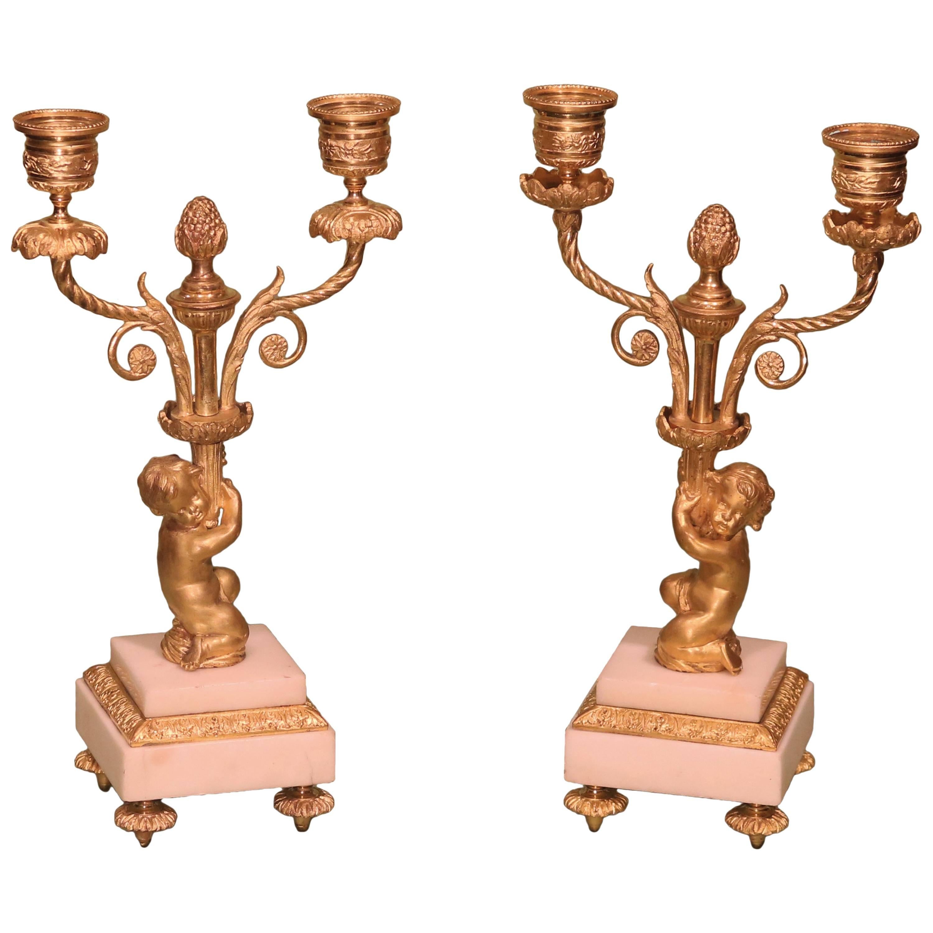 Pair of Mid-19th Century Ormolu Two-Light Candelabra