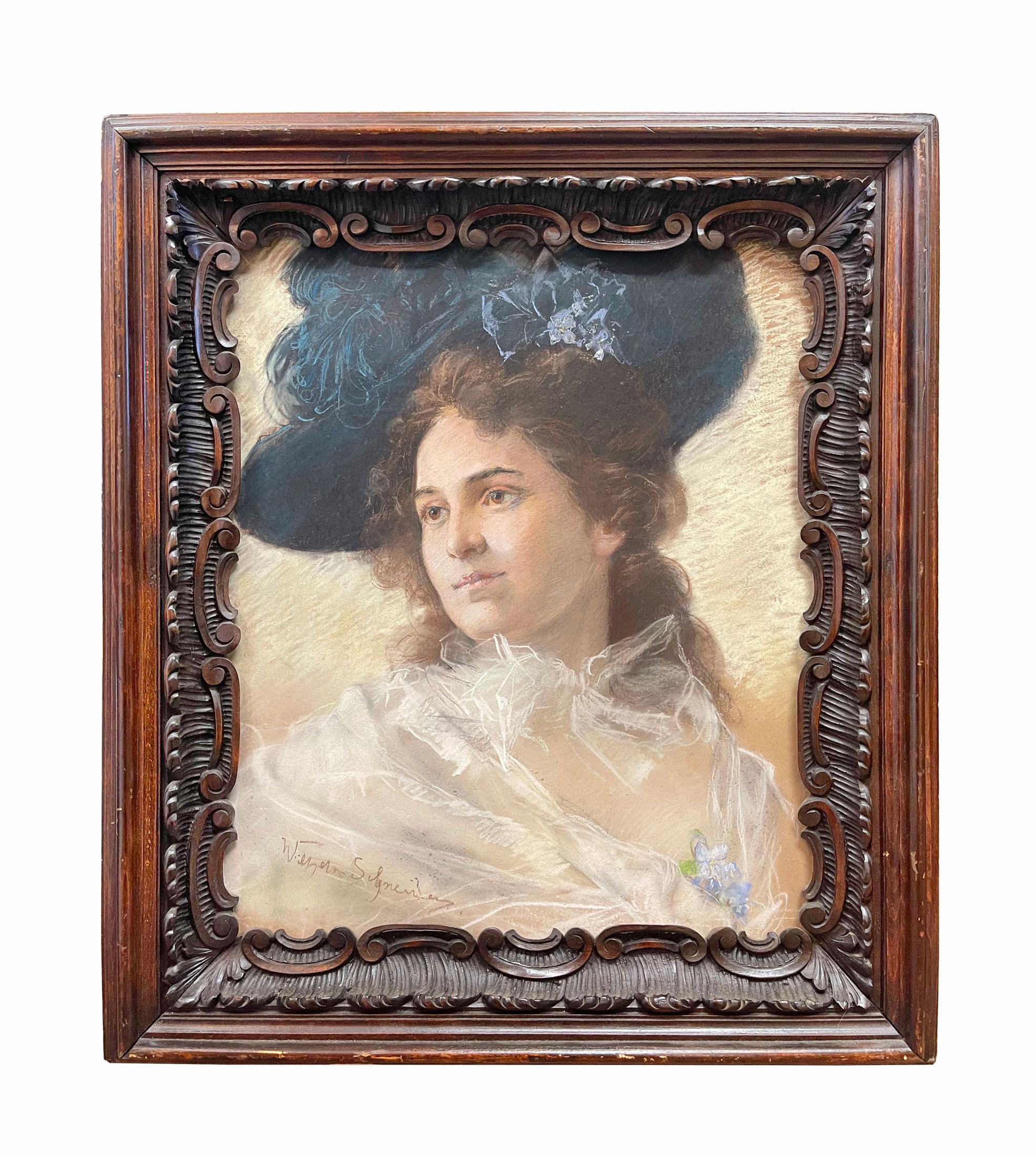 Pair of 19th C. French Pastel Portrait Of Beautiful Young Women With Carved Wood Frames.

Frame: 30