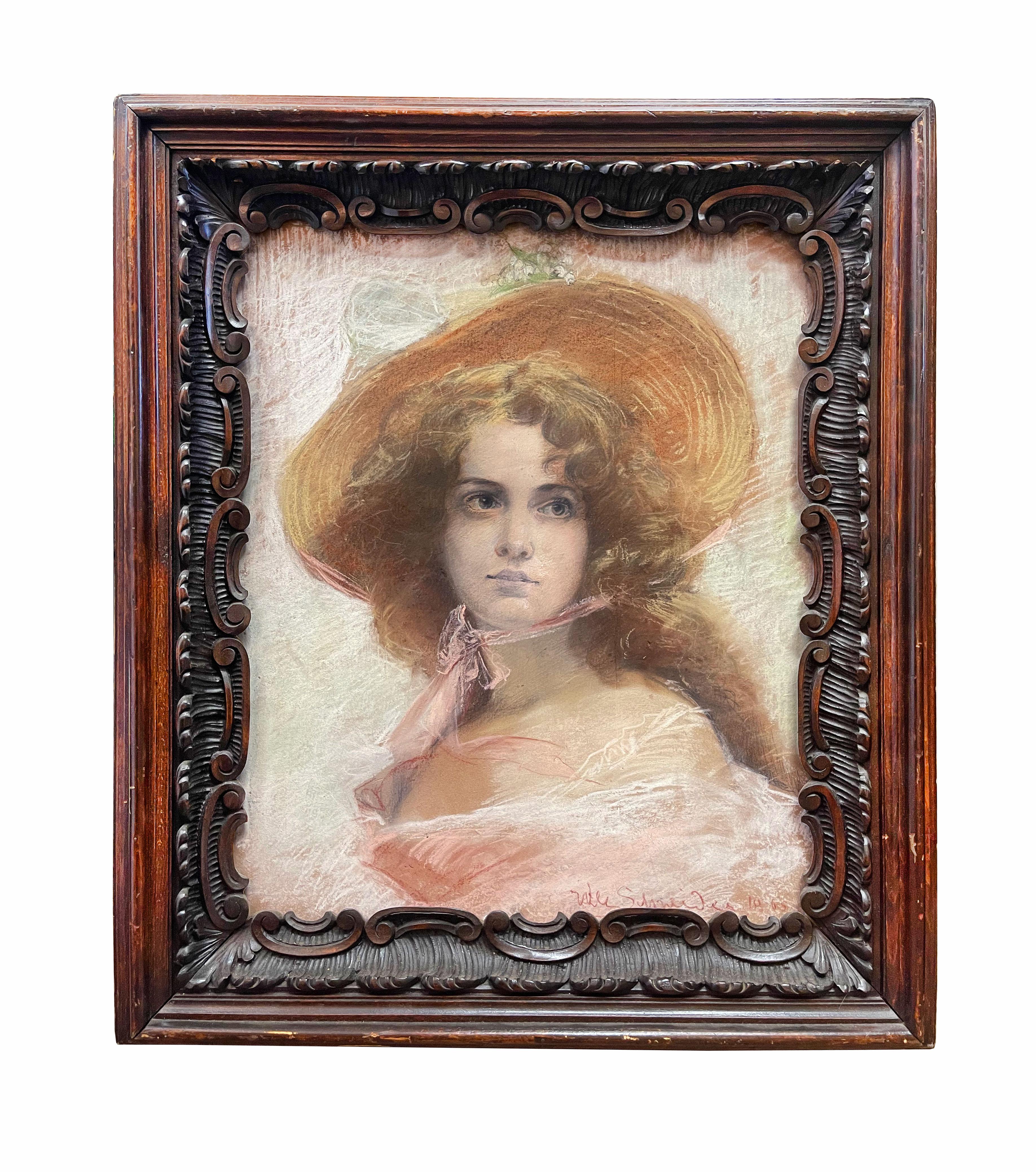 Pair of Mid 19th Century Portraits of Two Young Women Pastel Drawings For Sale 2
