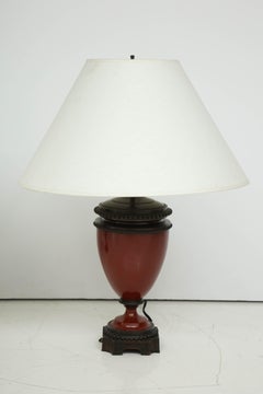Pair of Mid-19th Century Red Porcelain and Patinated Bronze Vase Shaped Lamps