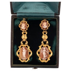 Pair of Mid-19th Century Shell Cameo Earpendants French