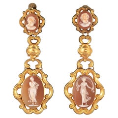 Pair of Mid-19th Century Shell Cameo Earpendants French