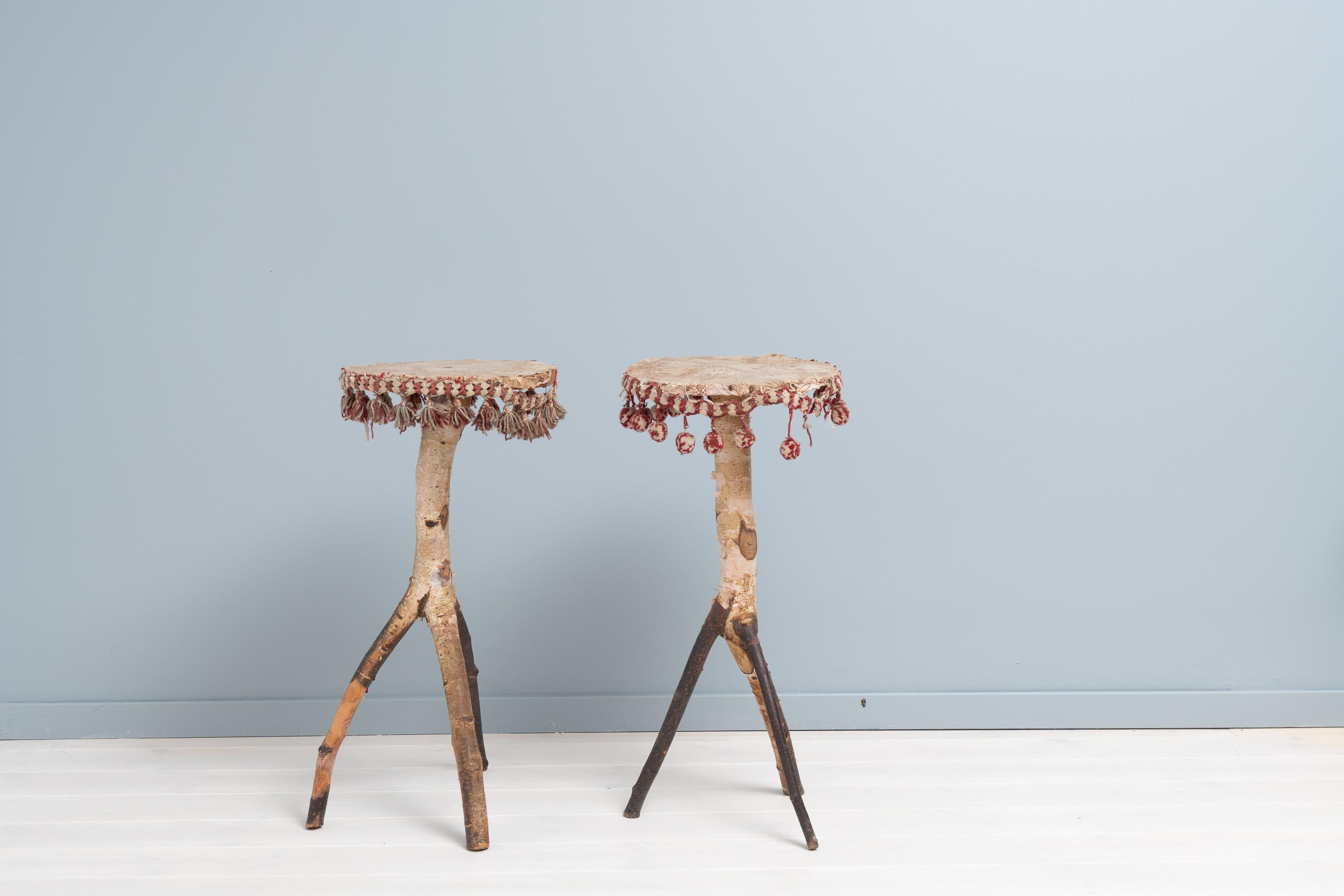 Country Pair of Mid 19th Century Swedish Naturalistic Birch Gueridons  For Sale