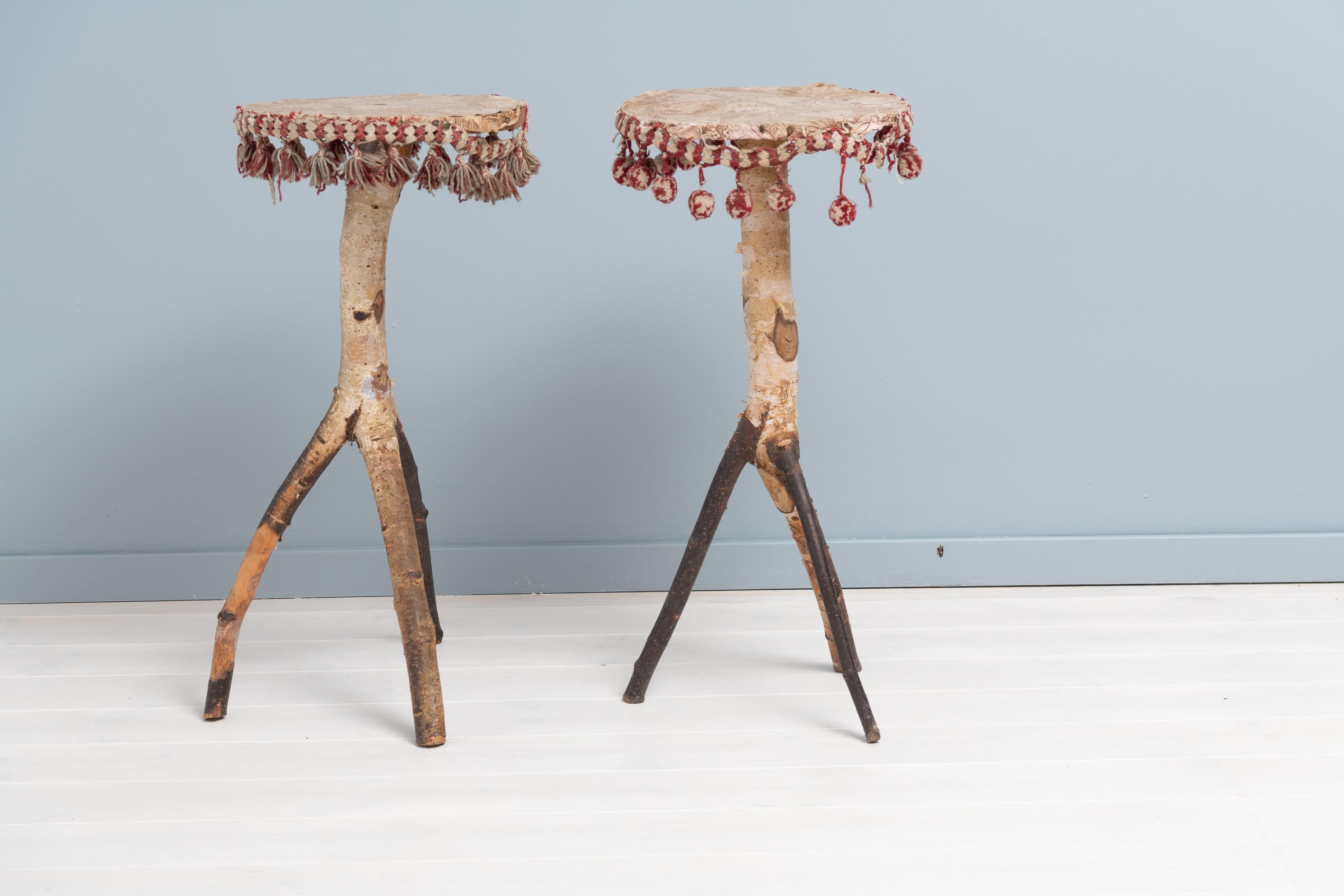 Hand-Crafted Pair of Mid 19th Century Swedish Naturalistic Birch Gueridons  For Sale
