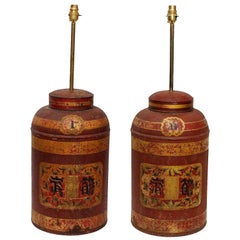 Pair of Mid-19th Century Tole Tea Canister Table Lamps, circa 1860