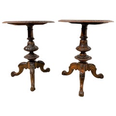 Pair of Mid-19th Century Walnut Marquetry Tripod Occasional Tables