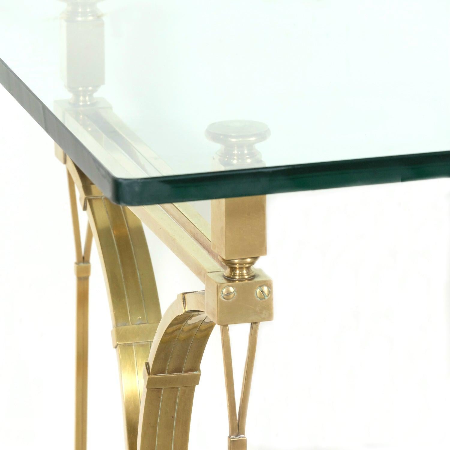 Pair of Mid-20th C French Gilt Brass & Glass Console Tables, Maison Jansen For Sale 6