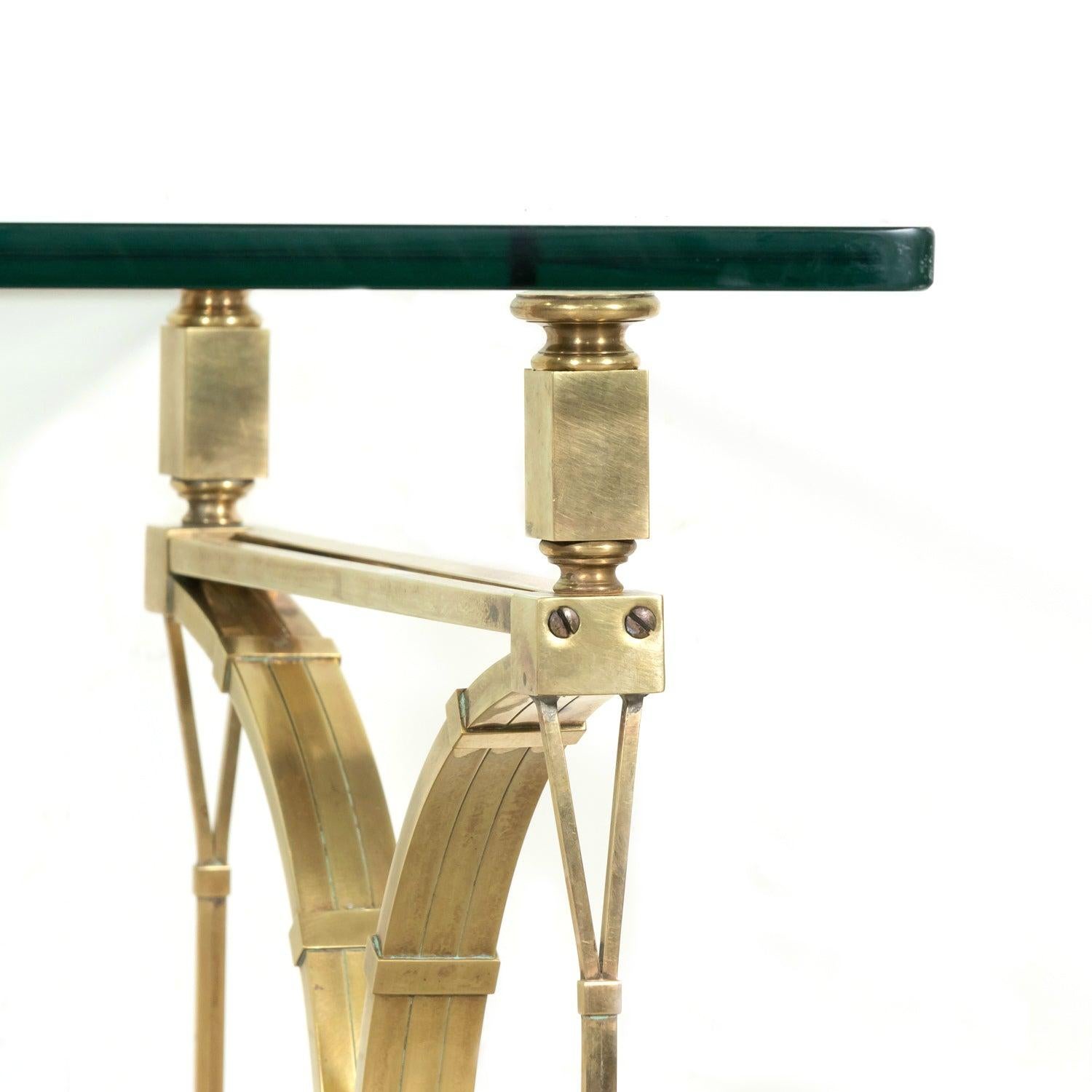 Pair of Mid-20th C French Gilt Brass & Glass Console Tables, Maison Jansen For Sale 7