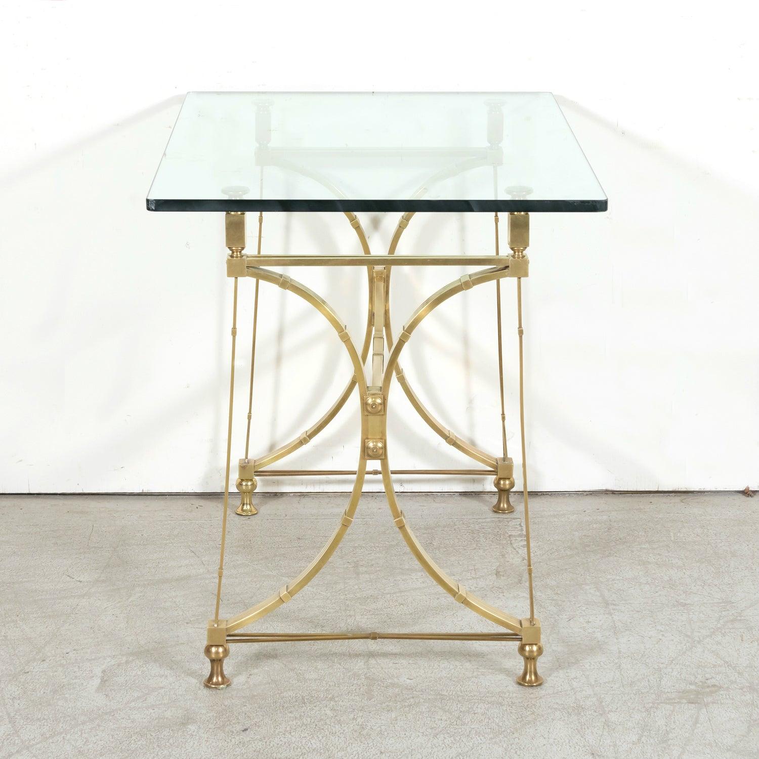 Pair of Mid-20th C French Gilt Brass & Glass Console Tables, Maison Jansen For Sale 11