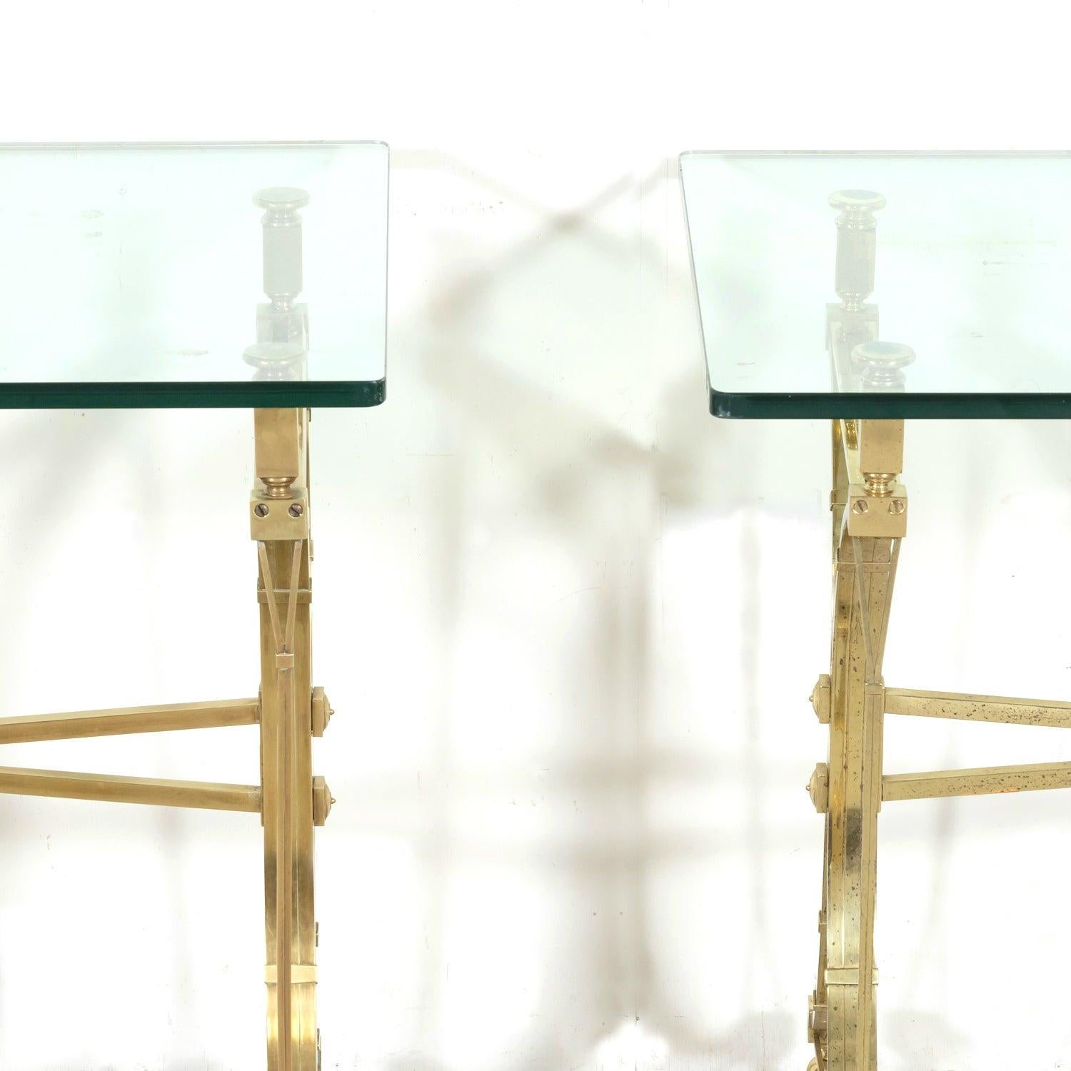 Pair of Mid-20th C French Gilt Brass & Glass Console Tables, Maison Jansen For Sale 14