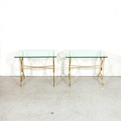 Pair of Mid-20th C French Gilt Brass & Glass Console Tables, Maison Jansen