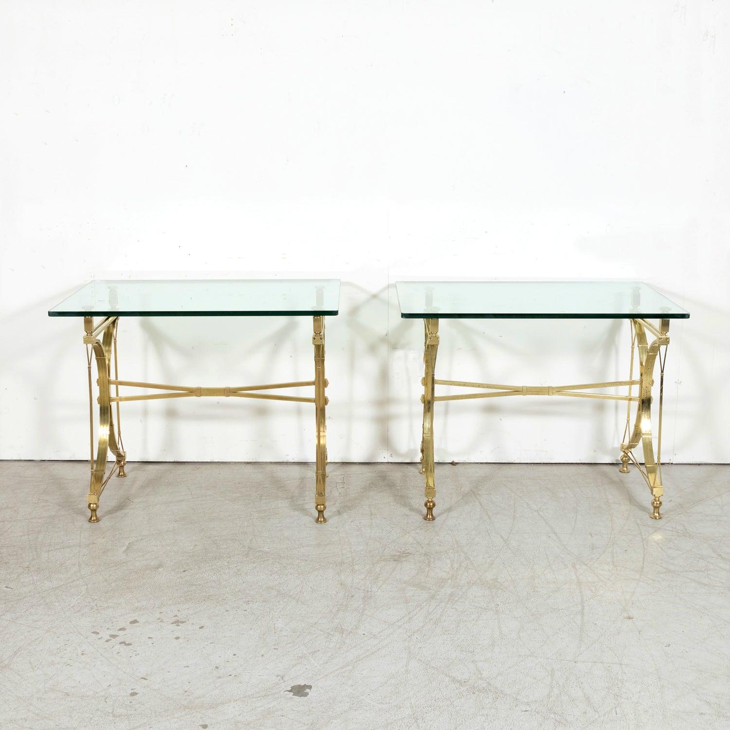 Pair of Mid-20th C French Gilt Brass & Glass Console Tables, Maison Jansen In Good Condition For Sale In Birmingham, AL