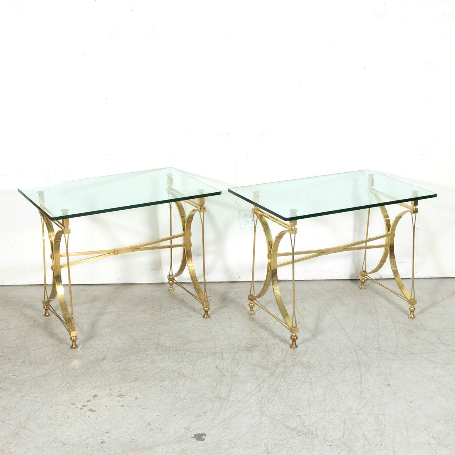 Pair of Mid-20th C French Gilt Brass & Glass Console Tables, Maison Jansen For Sale 4