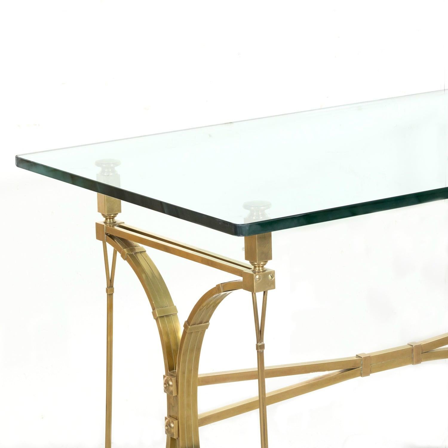 Pair of Mid-20th C French Gilt Brass & Glass Console Tables, Maison Jansen For Sale 5