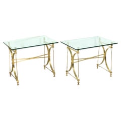 Pair of Mid-20th C French Gilt Brass & Glass Console Tables by Maison Jansen