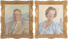 Pair of Mid 20th c. Italian Portraits in Swept Gilt Frames