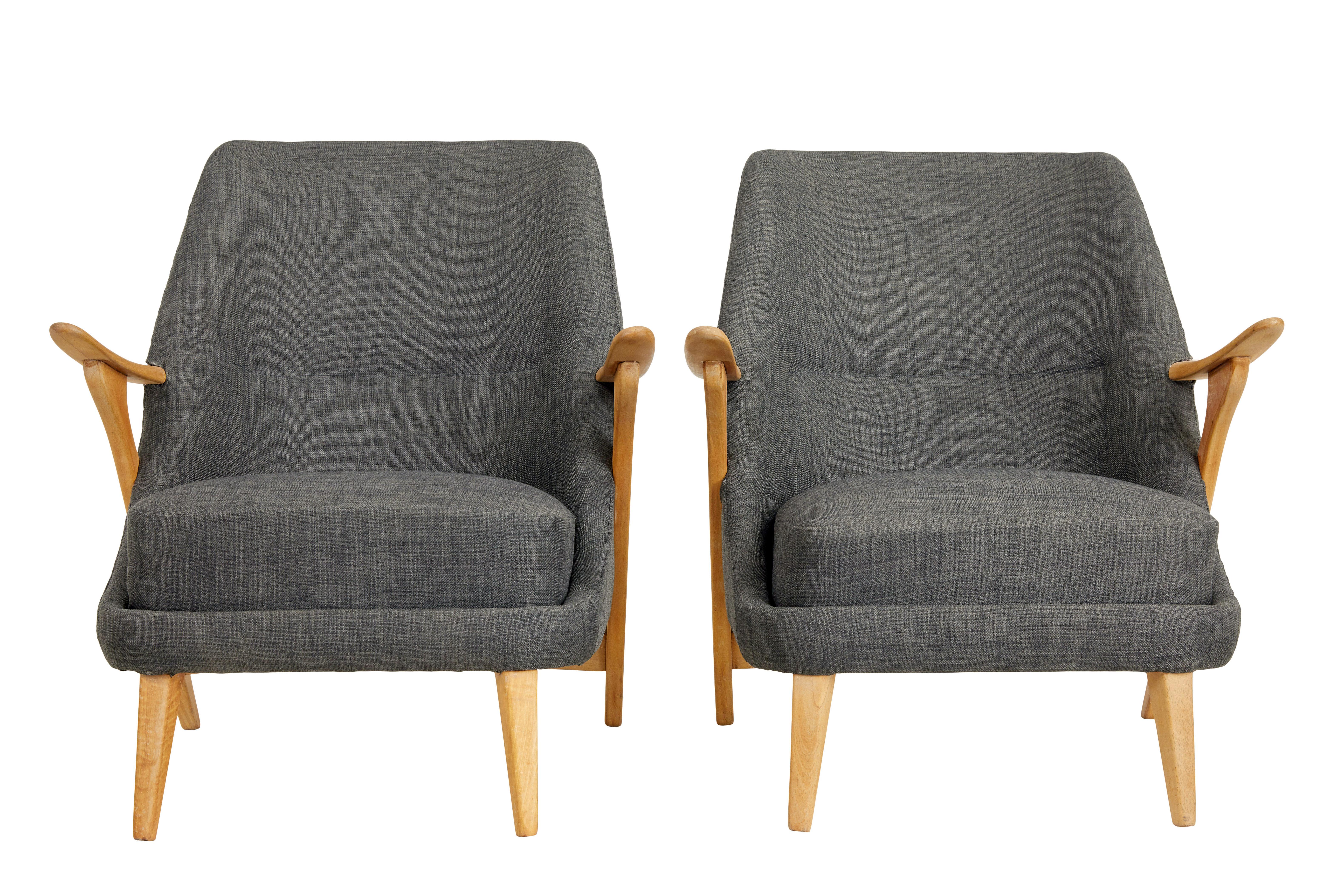 Fine quality pair of beech armchairs designed by svante skogh for seffle mobelfabrik, circa 1960.

Skogh worked for a number of furniture producers during the 1950's and 1960's, known for his flowing lines these chairs were designed for seffle