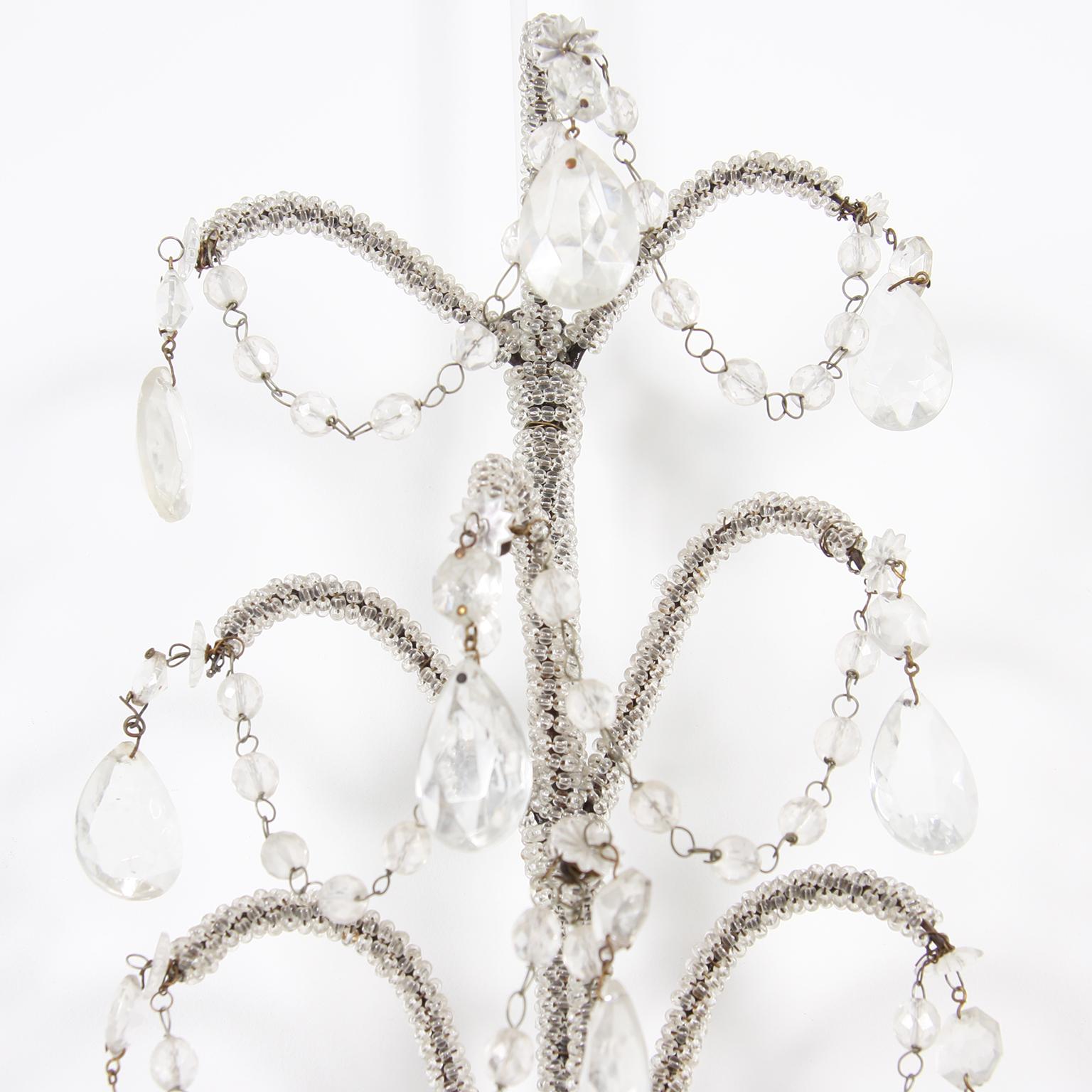 Pair of Mid-20th Century Bead Encrusted Wall Sconces For Sale 1