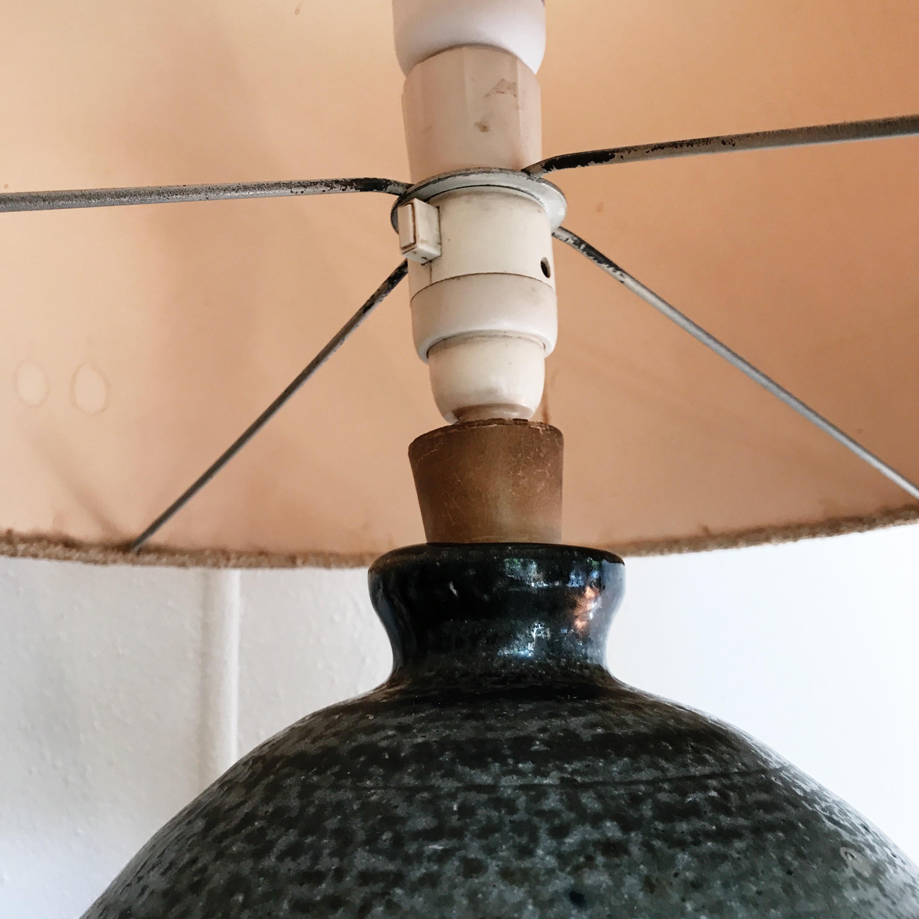 Pair of Mid-20th Century Bendigo Pottery Table Lamps with Period Textured Shades 3