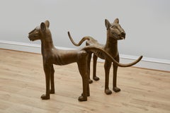 Pair of Mid-20th Century Benin Bronze Large Leopard Statues
