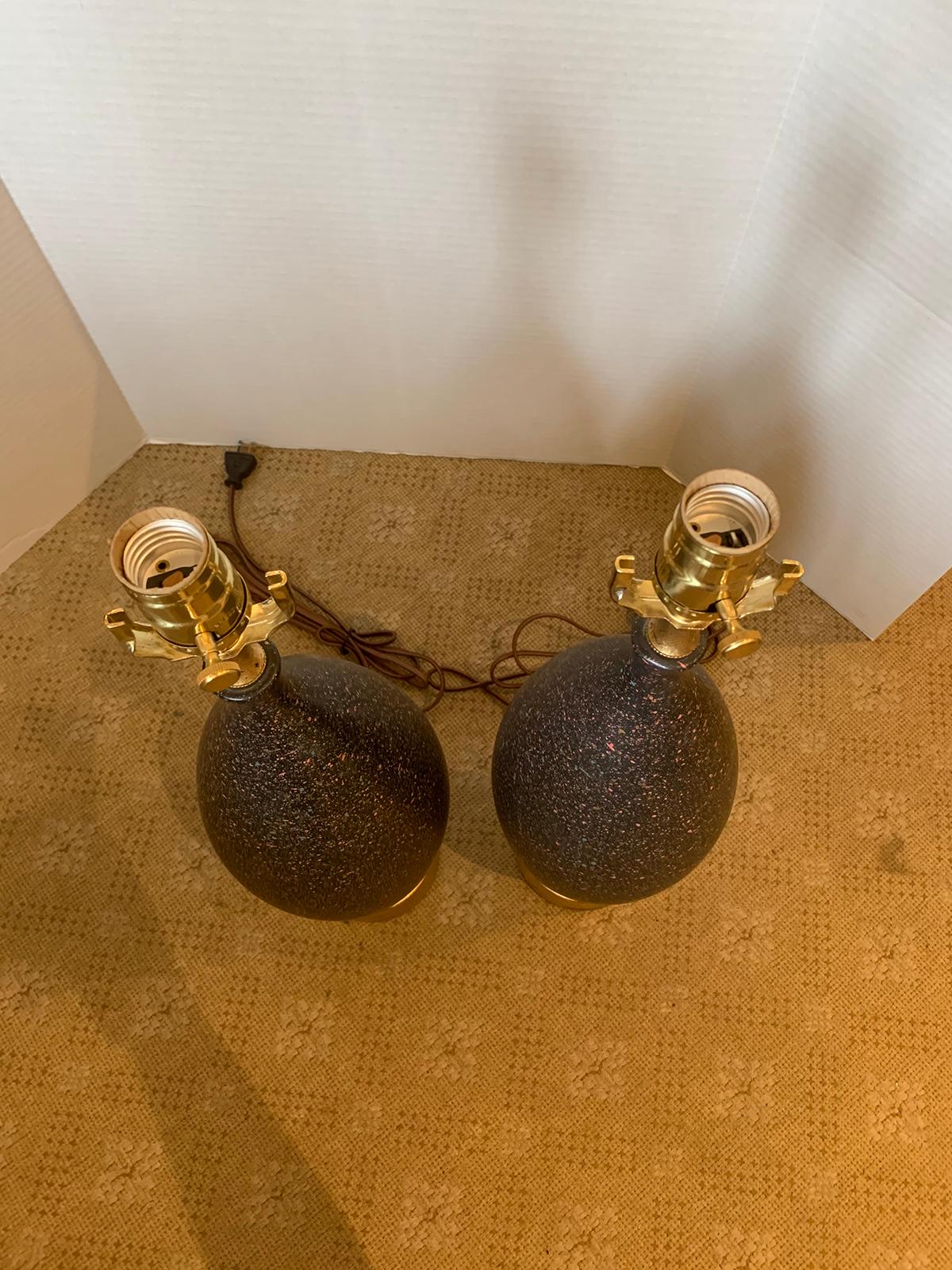 Pair of Mid-20th Century Black Pottery Lamps on Custom Gilt Bases 8