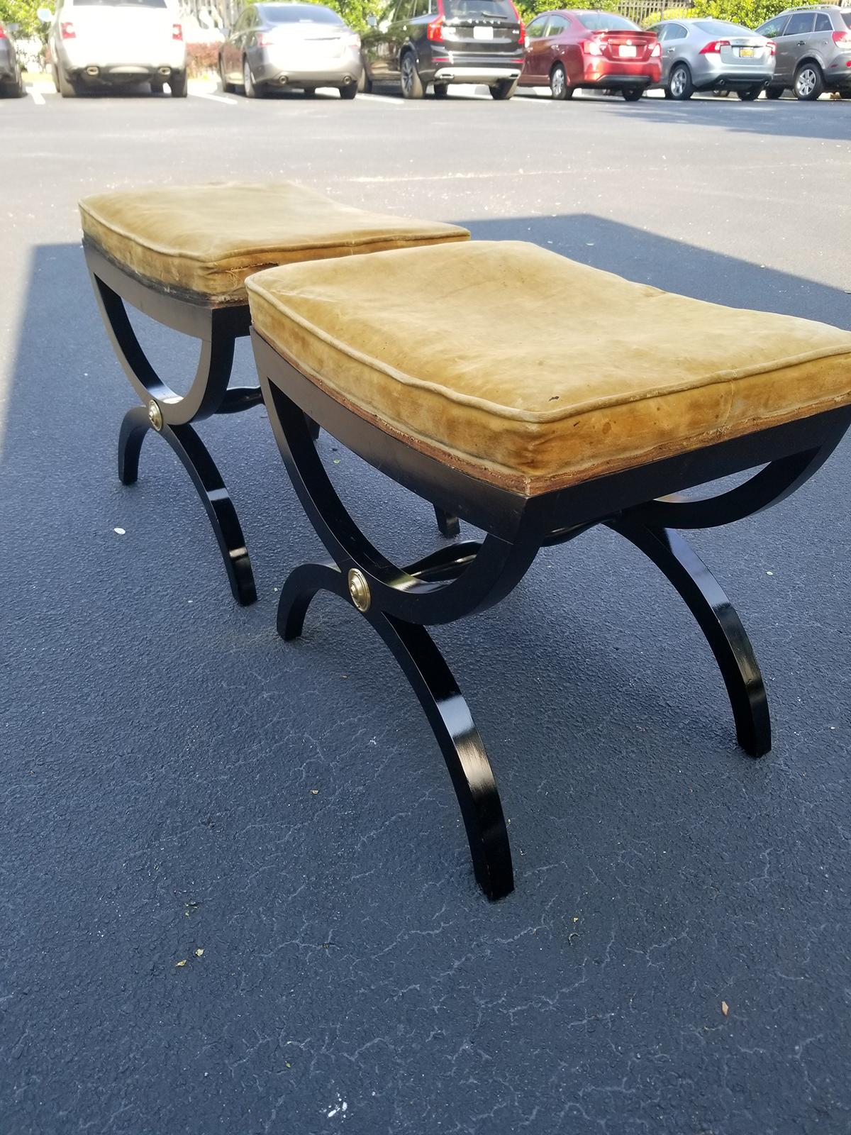 Wood Pair of Mid-20th Century Black Regency Style X Benches by Grand Ledge Chair Co.