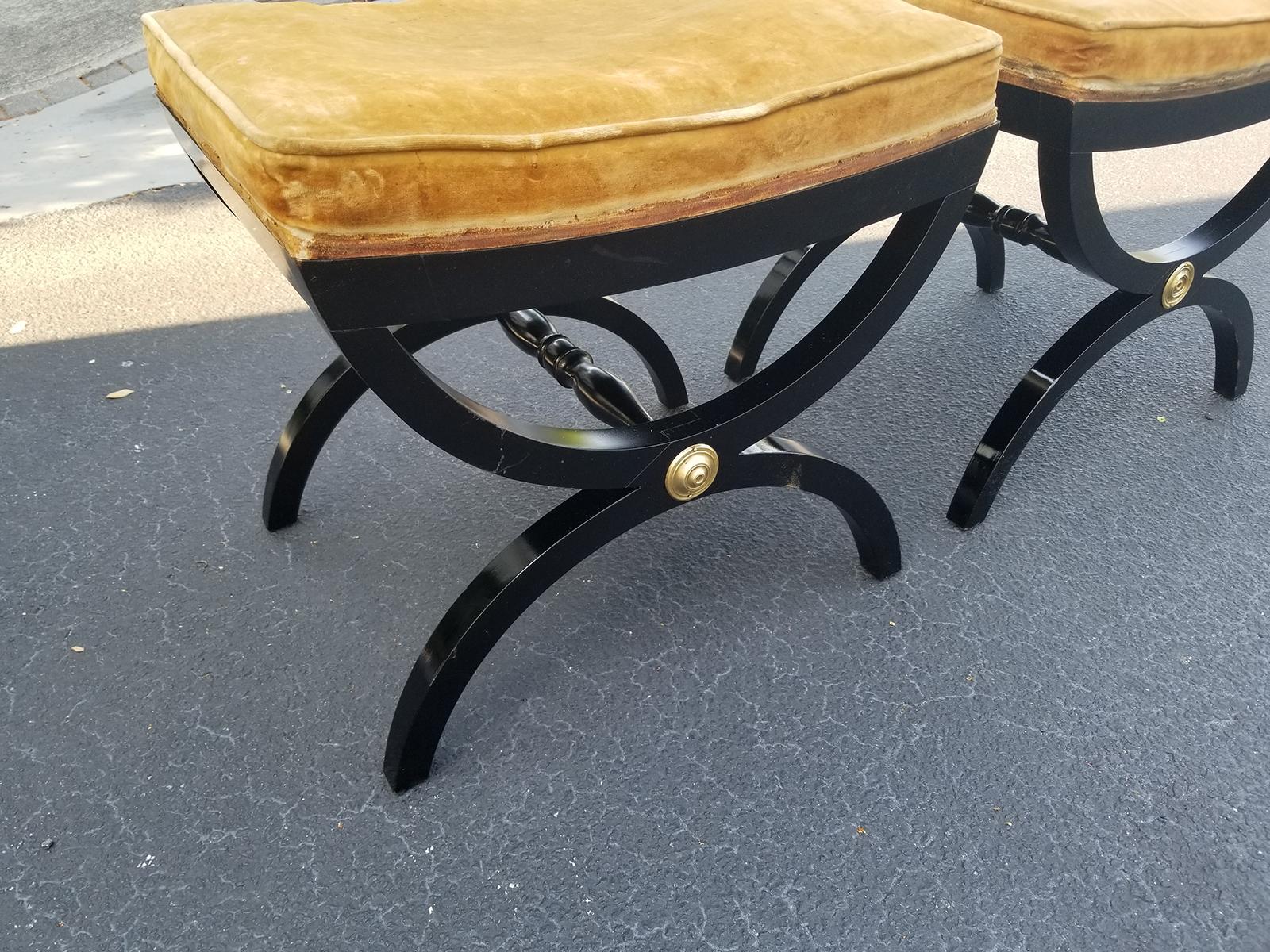 Pair of Mid-20th Century Black Regency Style X Benches by Grand Ledge Chair Co. 4