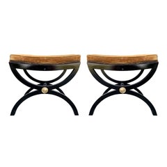 Pair of Mid-20th Century Black Regency Style X Benches by Grand Ledge Chair Co.