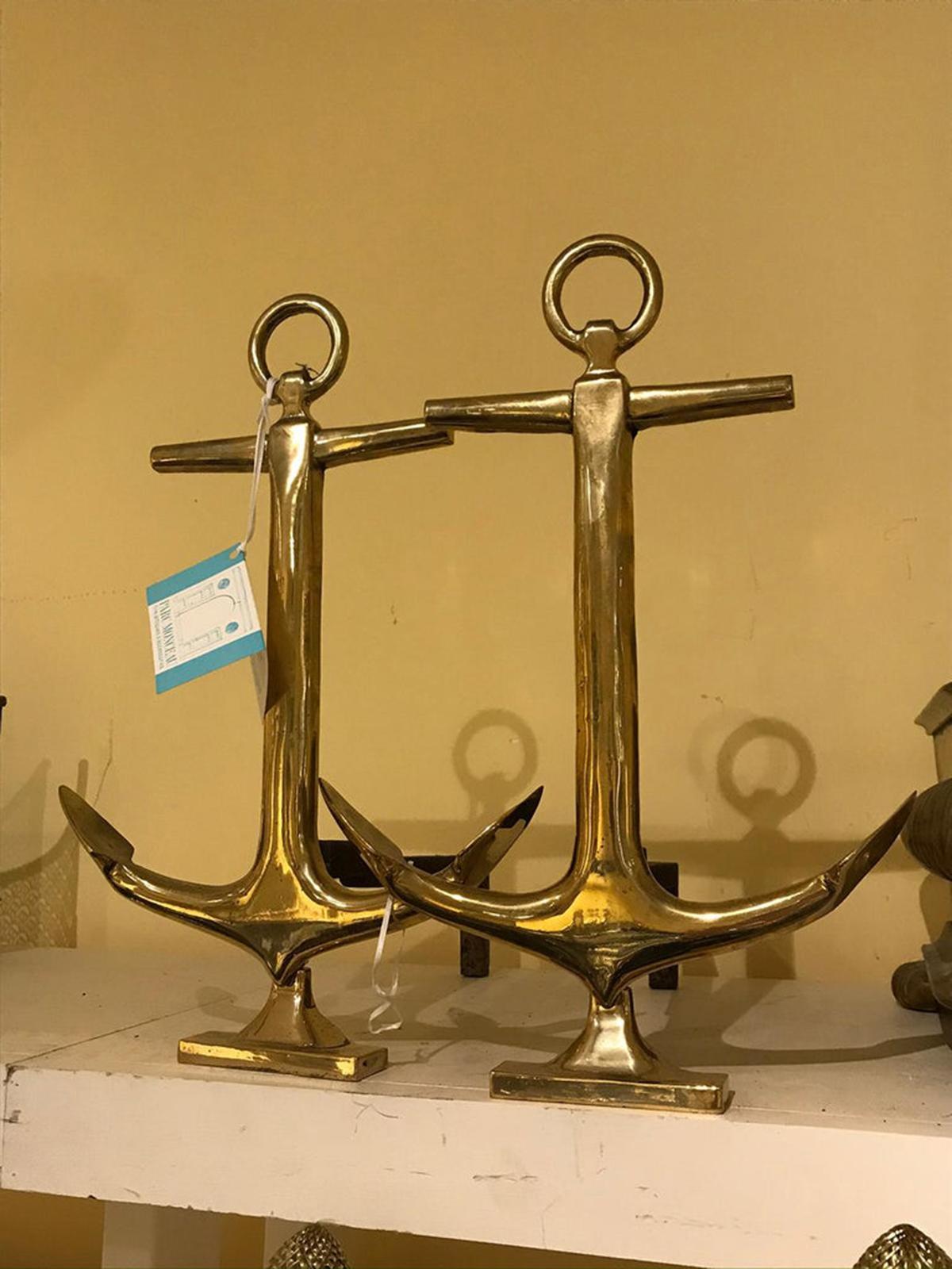 Pair of Mid-20th Century Brass Anchor Andirons 9
