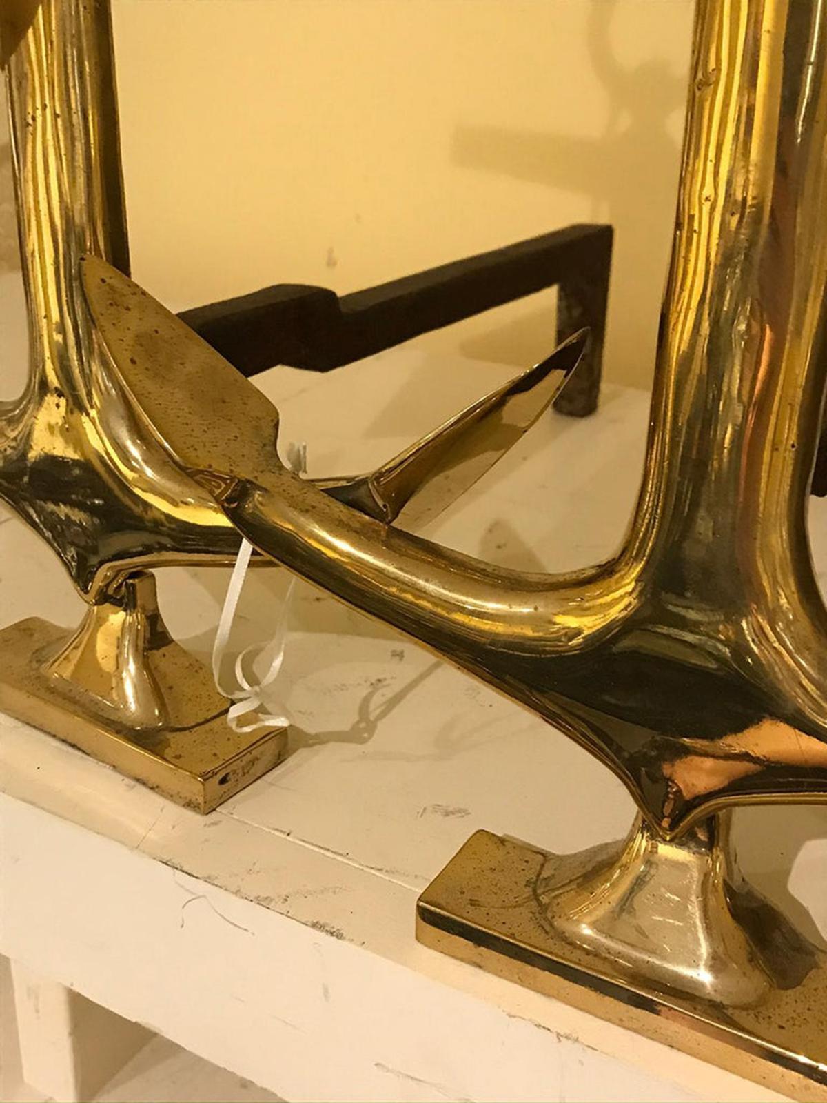 Pair of Mid-20th Century Brass Anchor Andirons 6