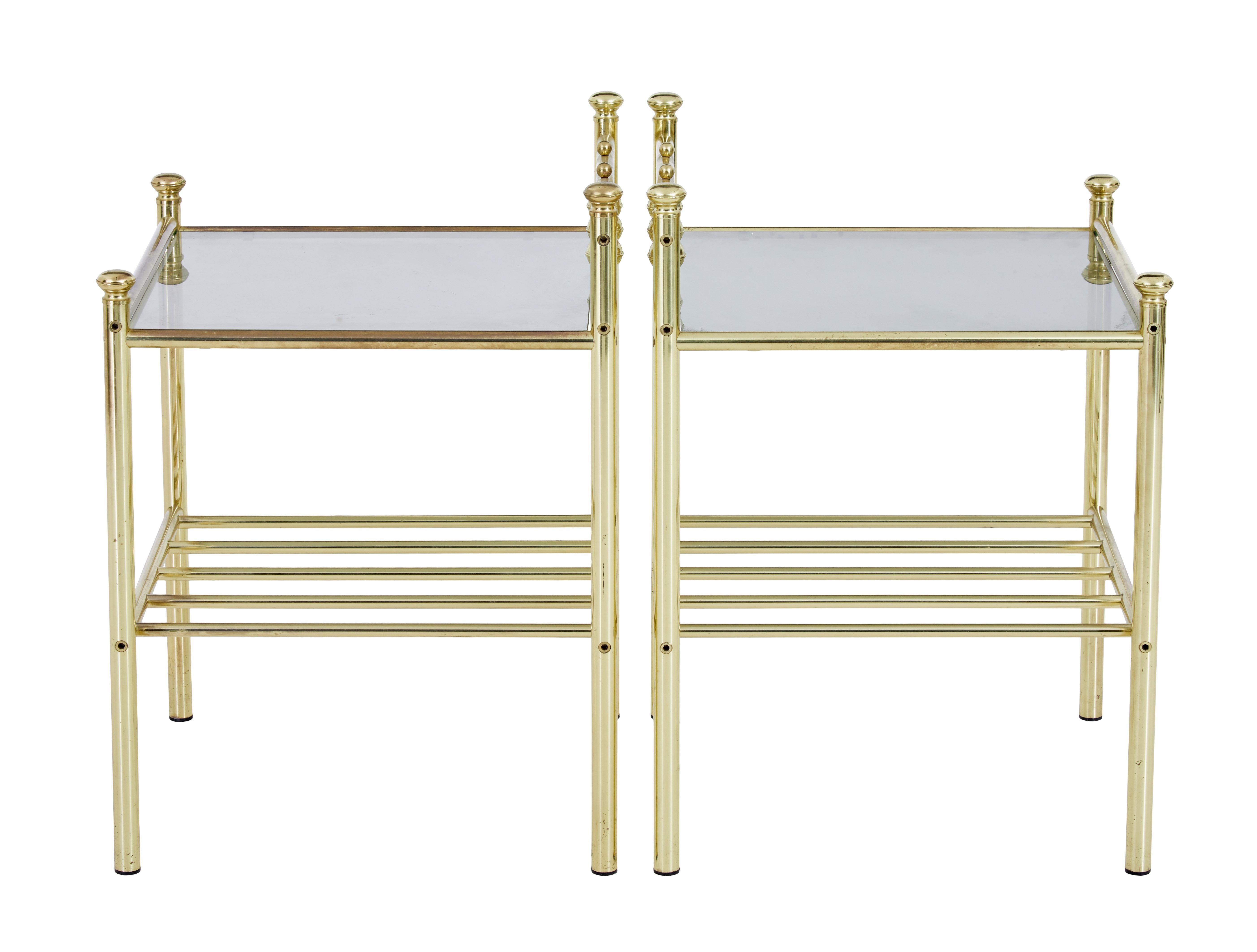 Victorian Pair of mid 20th Century brass and glass side tables For Sale