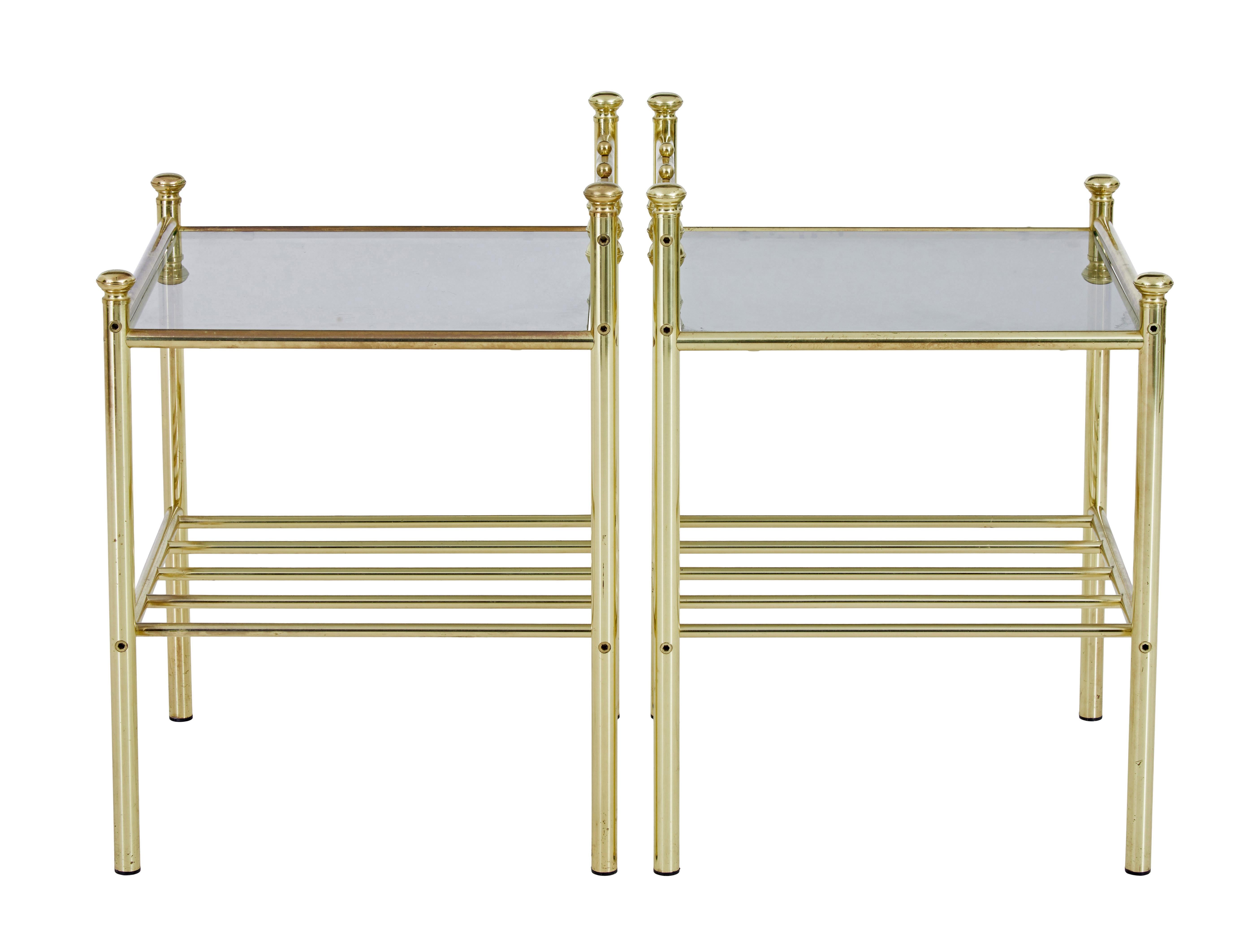 Mid-Century Modern Pair of mid 20th century brass and glass side tables For Sale