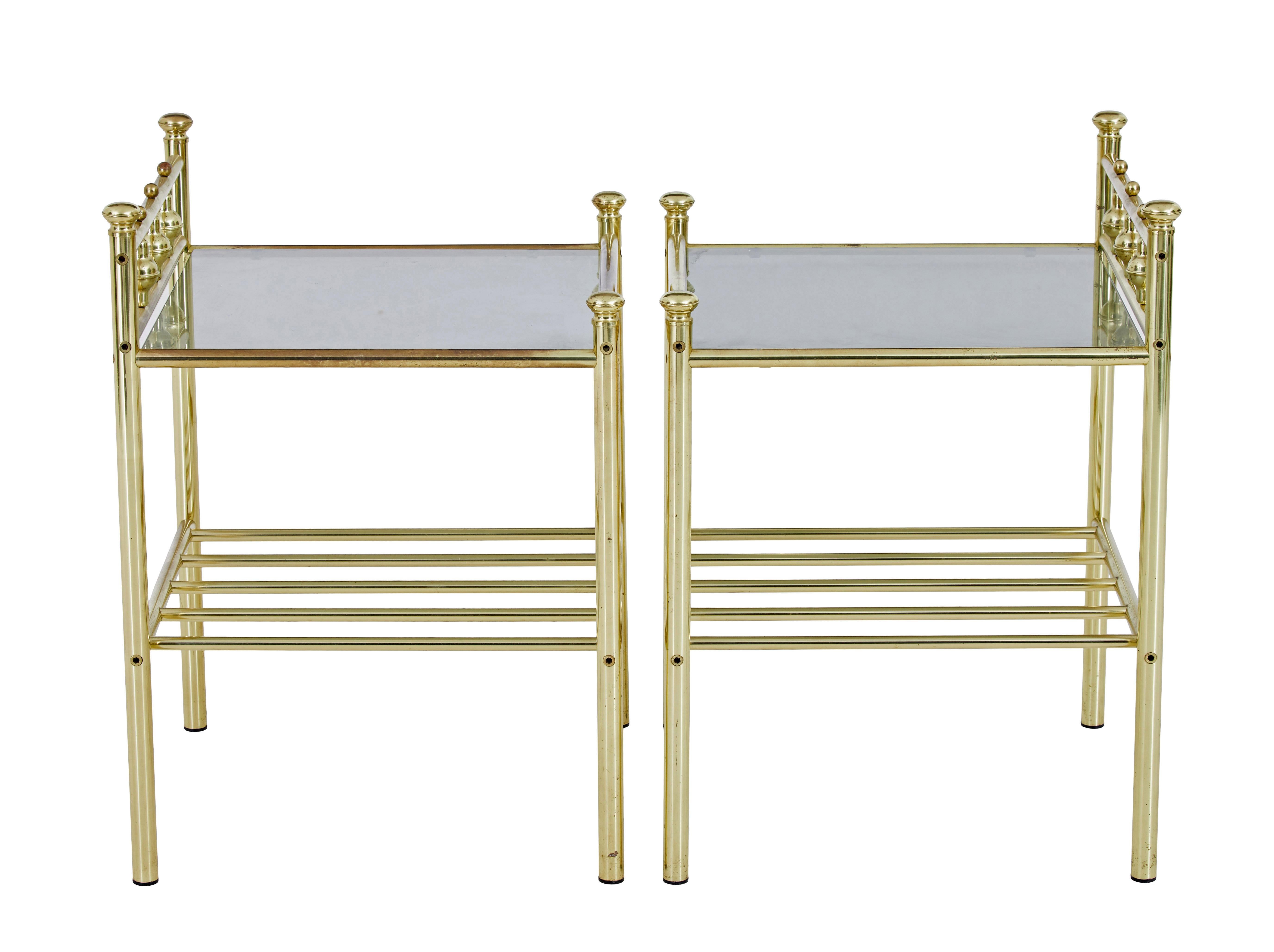 Swedish Pair of mid 20th century brass and glass side tables For Sale