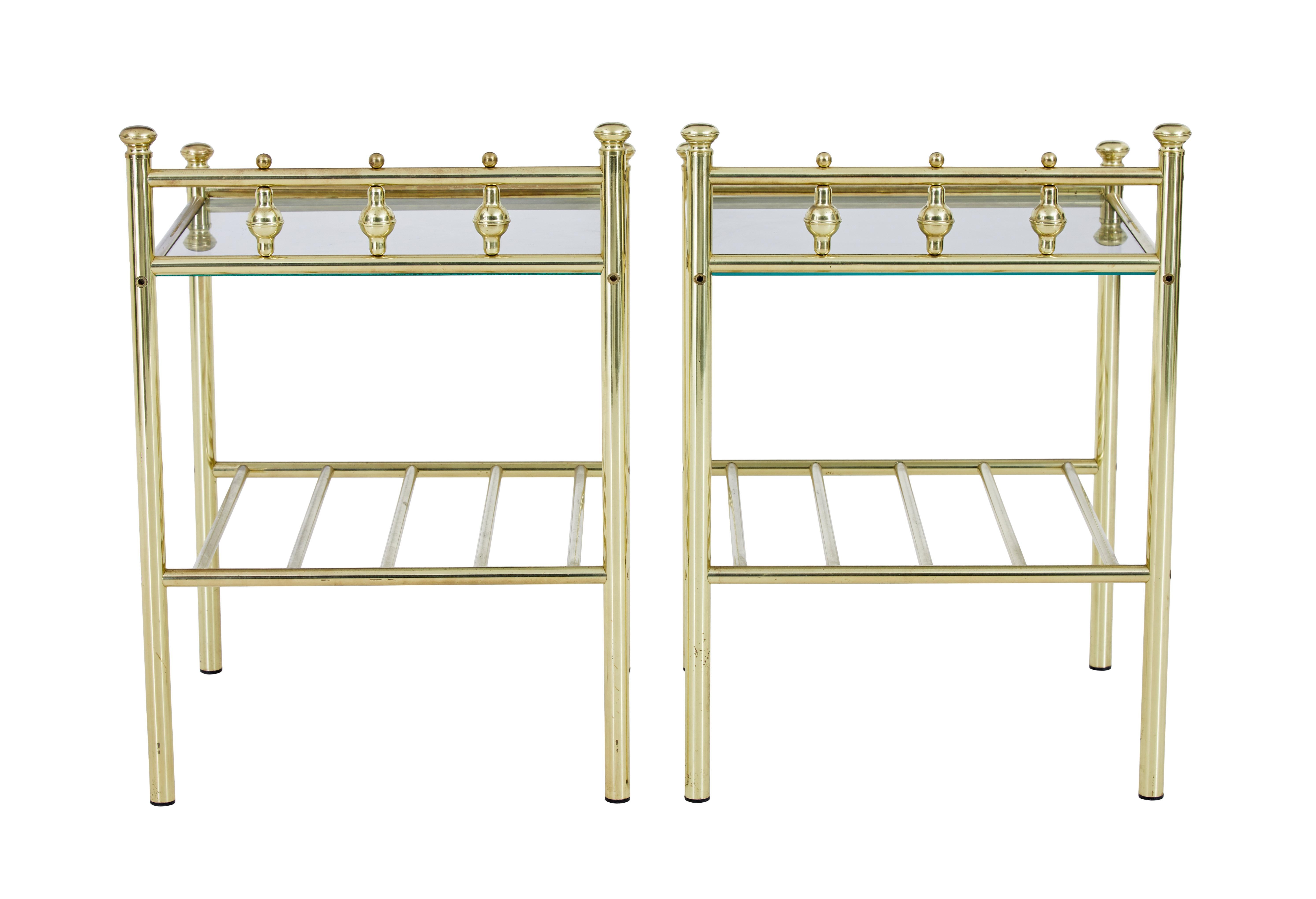 Glazed Pair of mid 20th Century brass and glass side tables For Sale