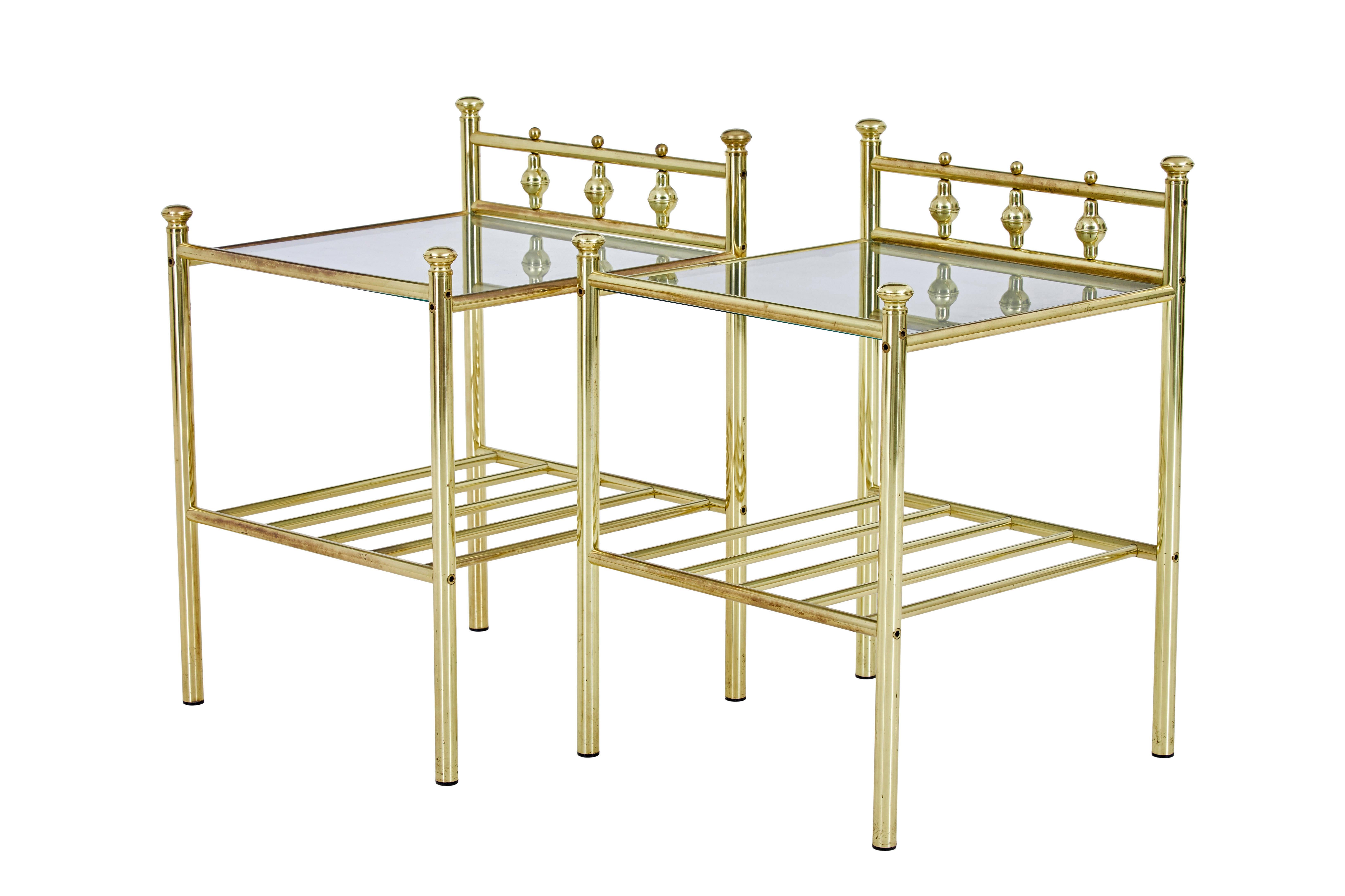 Pair of mid 20th century brass and glass side tables In Good Condition For Sale In Debenham, Suffolk