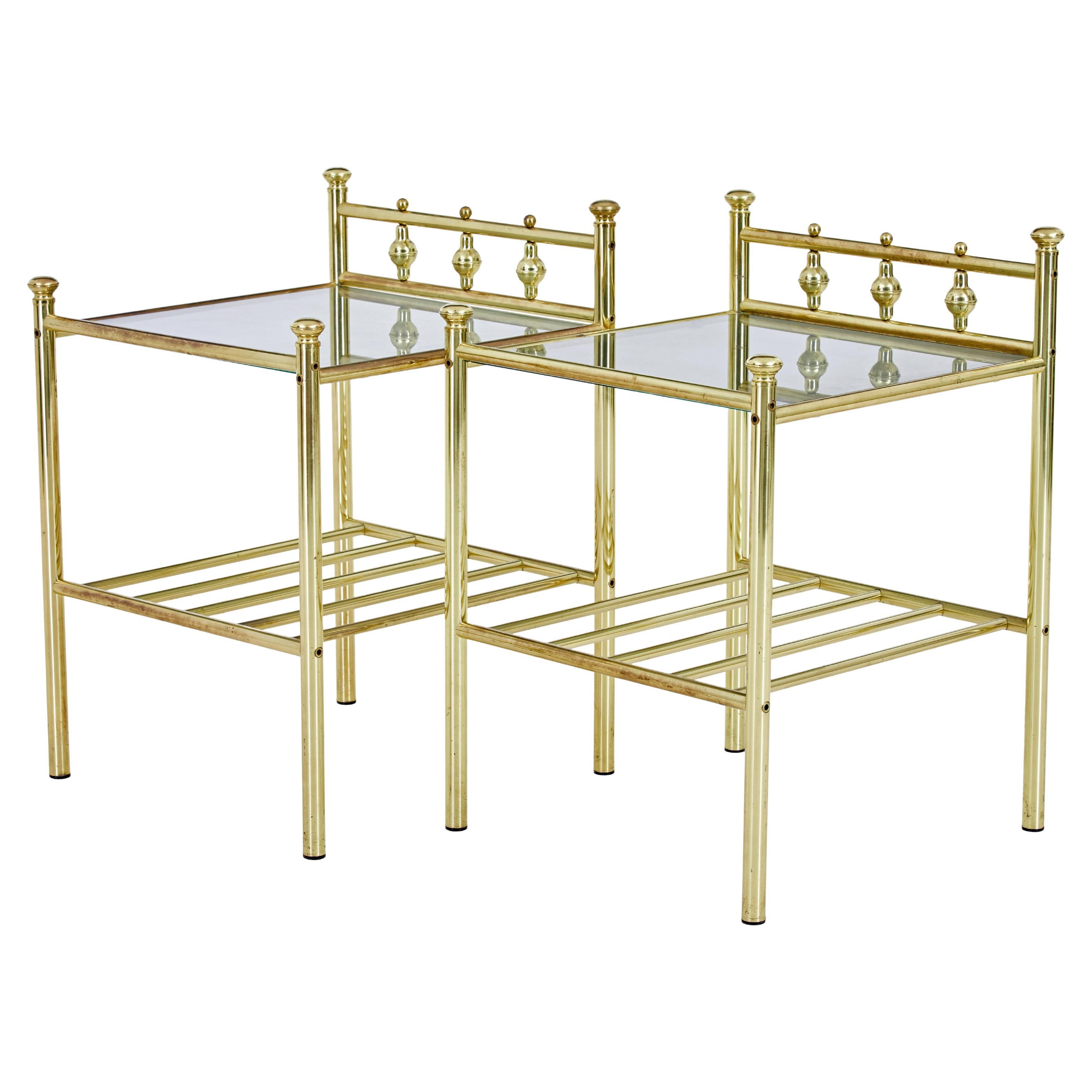 Pair of mid 20th century brass and glass side tables