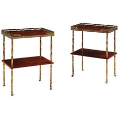 Pair of Mid-20th Century Brass and Mahogany Étagères after Maison Baguès