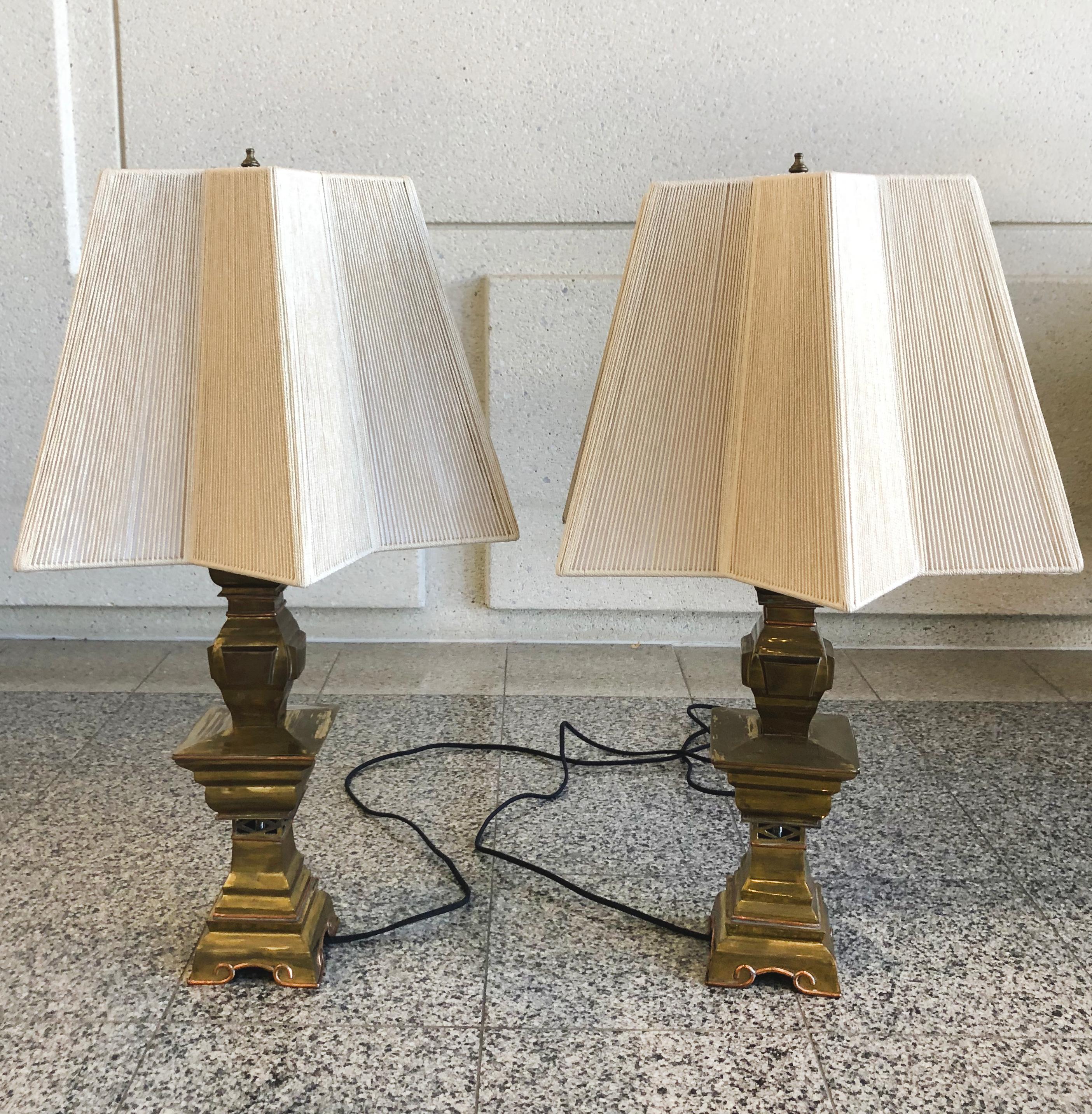 Pair of Mid-20th Century Brass Candlestick Lamps For Sale 8