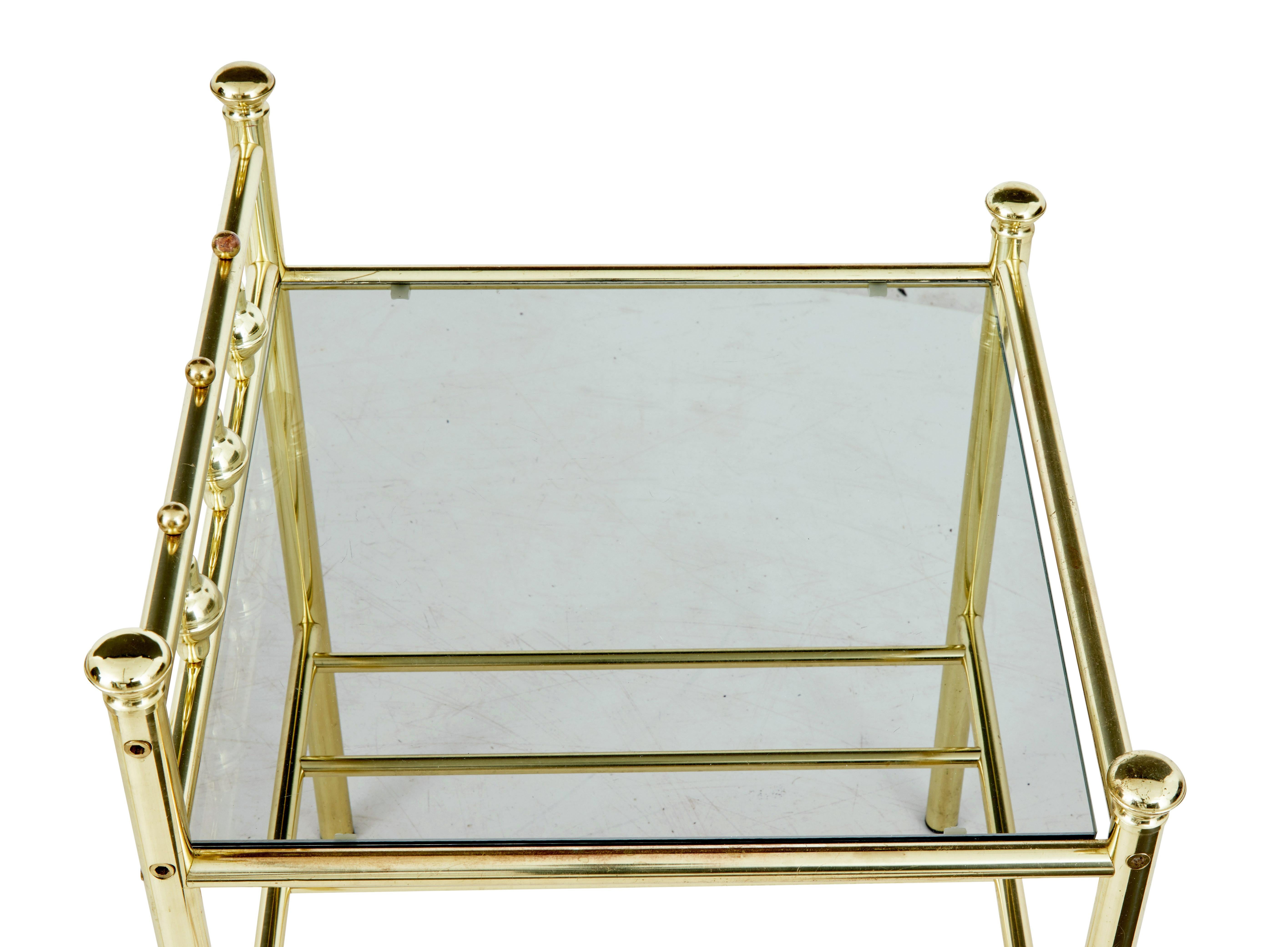 Swedish Pair of Mid-20th Century Brass Glass Top Occasional Tables