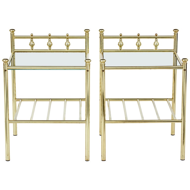 Pair of Mid20th Century Brass Glass Top Occasional Tables at 1stDibs