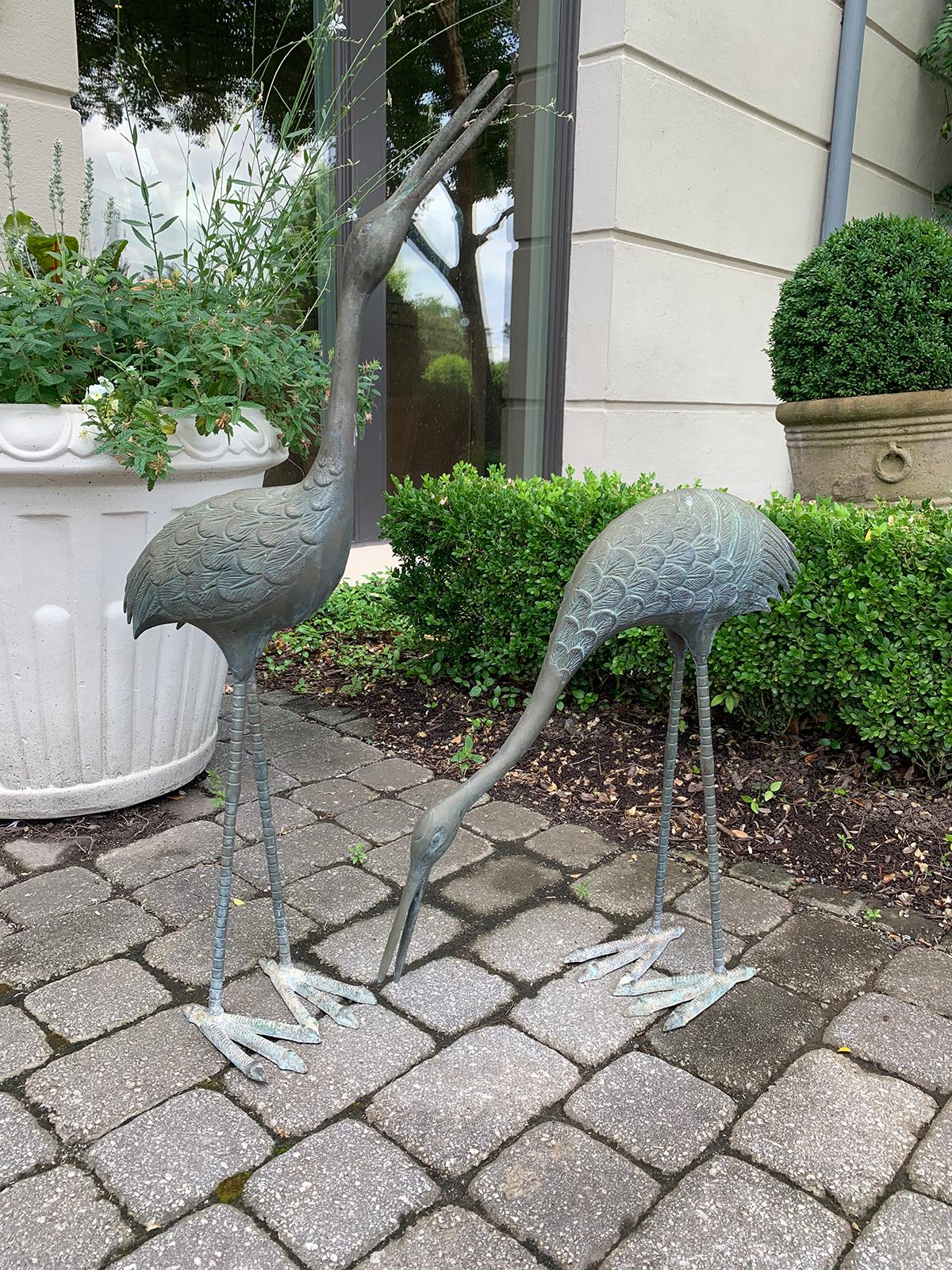 Pair of Mid-20th Century Bronze Cranes, circa 1960s 9