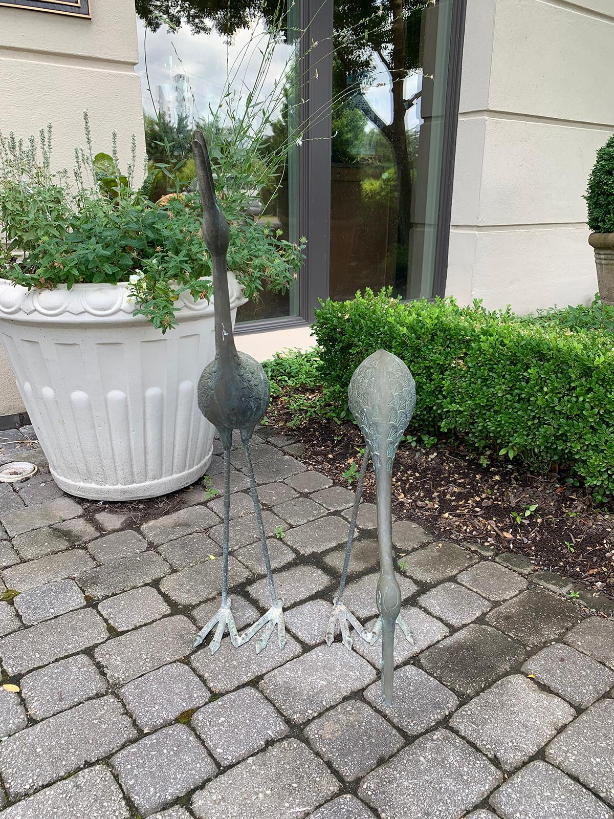 Pair of Mid-20th Century Bronze Cranes, circa 1960s 11