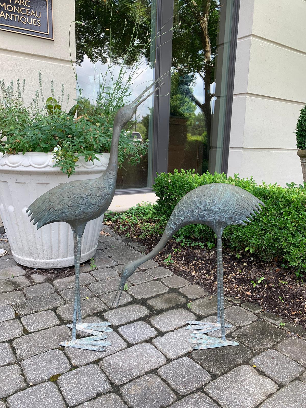 Pair of mid-20th century bronze cranes, circa 1960s
Standing crane: 21